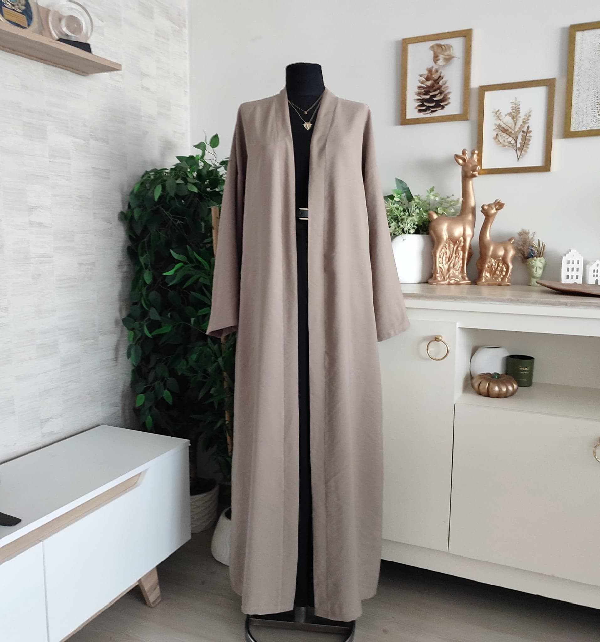 Luxury Open Abaya For Women | Modest Kimono Dress | Beige Kaftan Mukhawar Islamic Dress - image 4