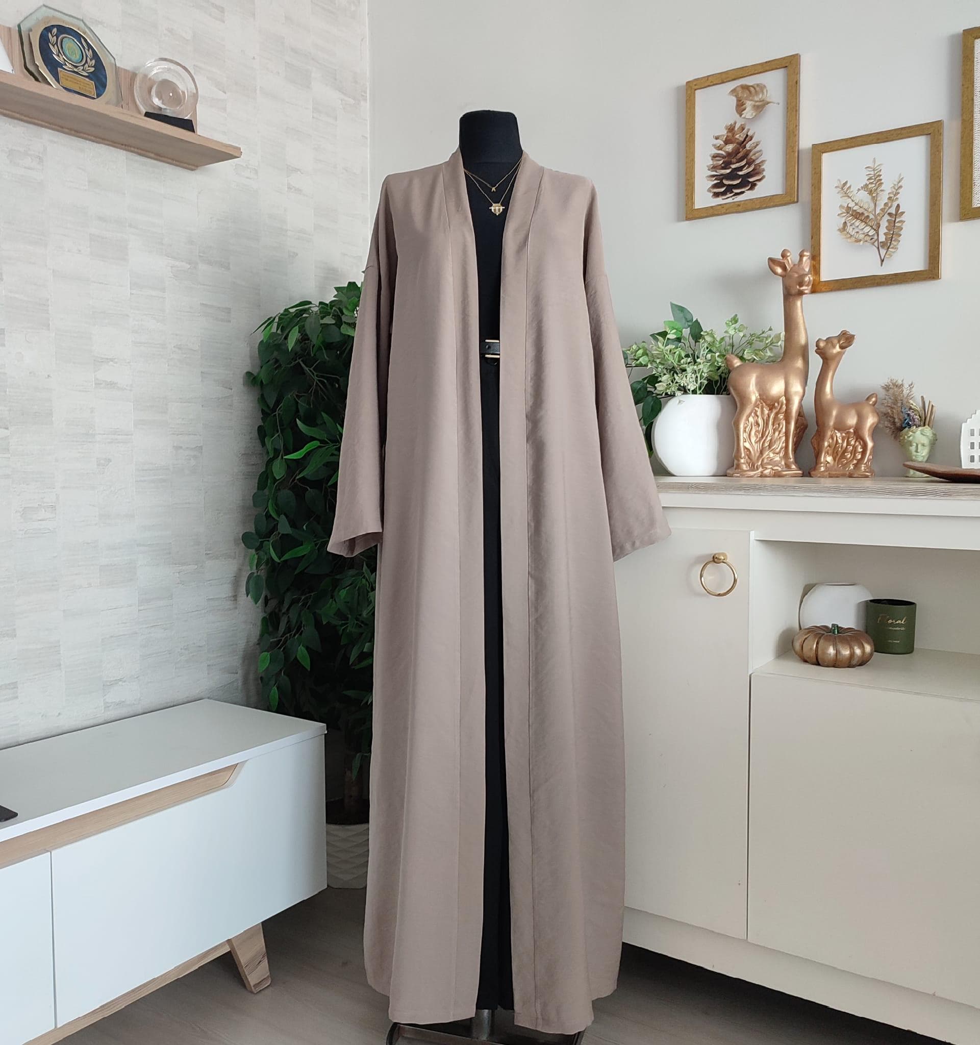 Luxury Open Abaya For Women | Modest Kimono Dress | Beige Kaftan Mukhawar Islamic Dress - image 5