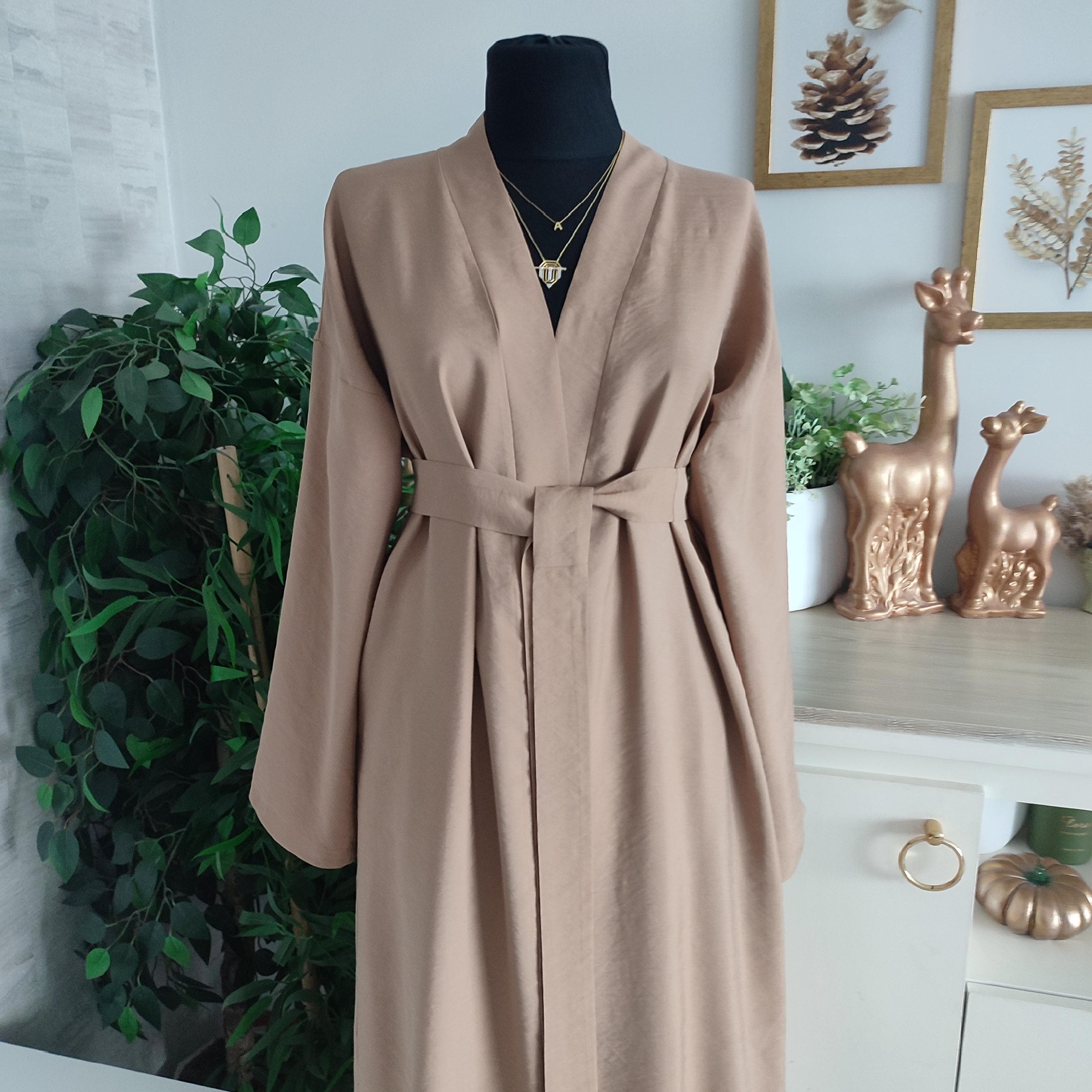 Open Abaya Dress - Elegant Islamic Kaftan with Belt