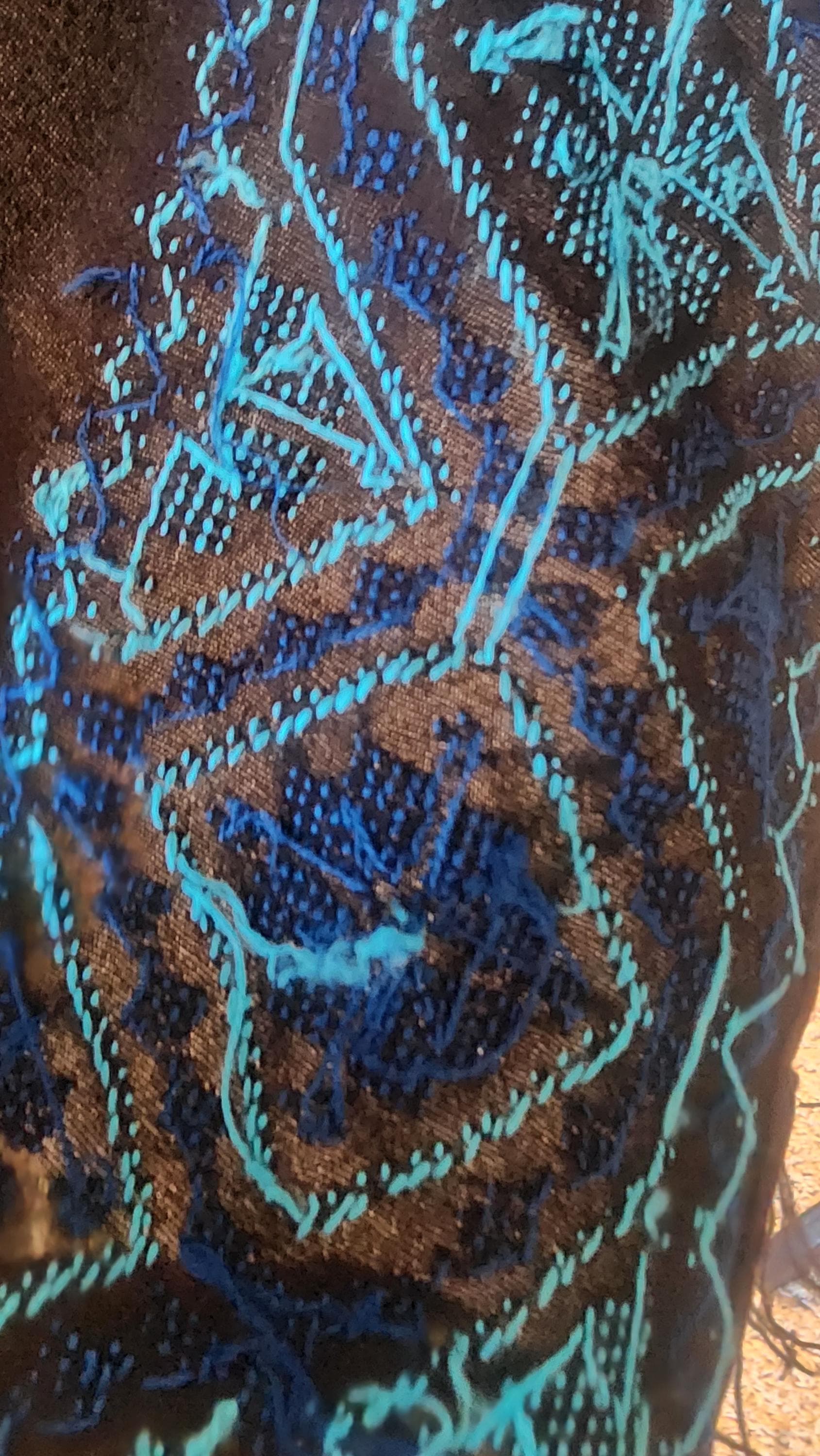 Hand-Stitched Palestinian Cross-Stitch Shawl: blue Tatreez Embroidery - image 4