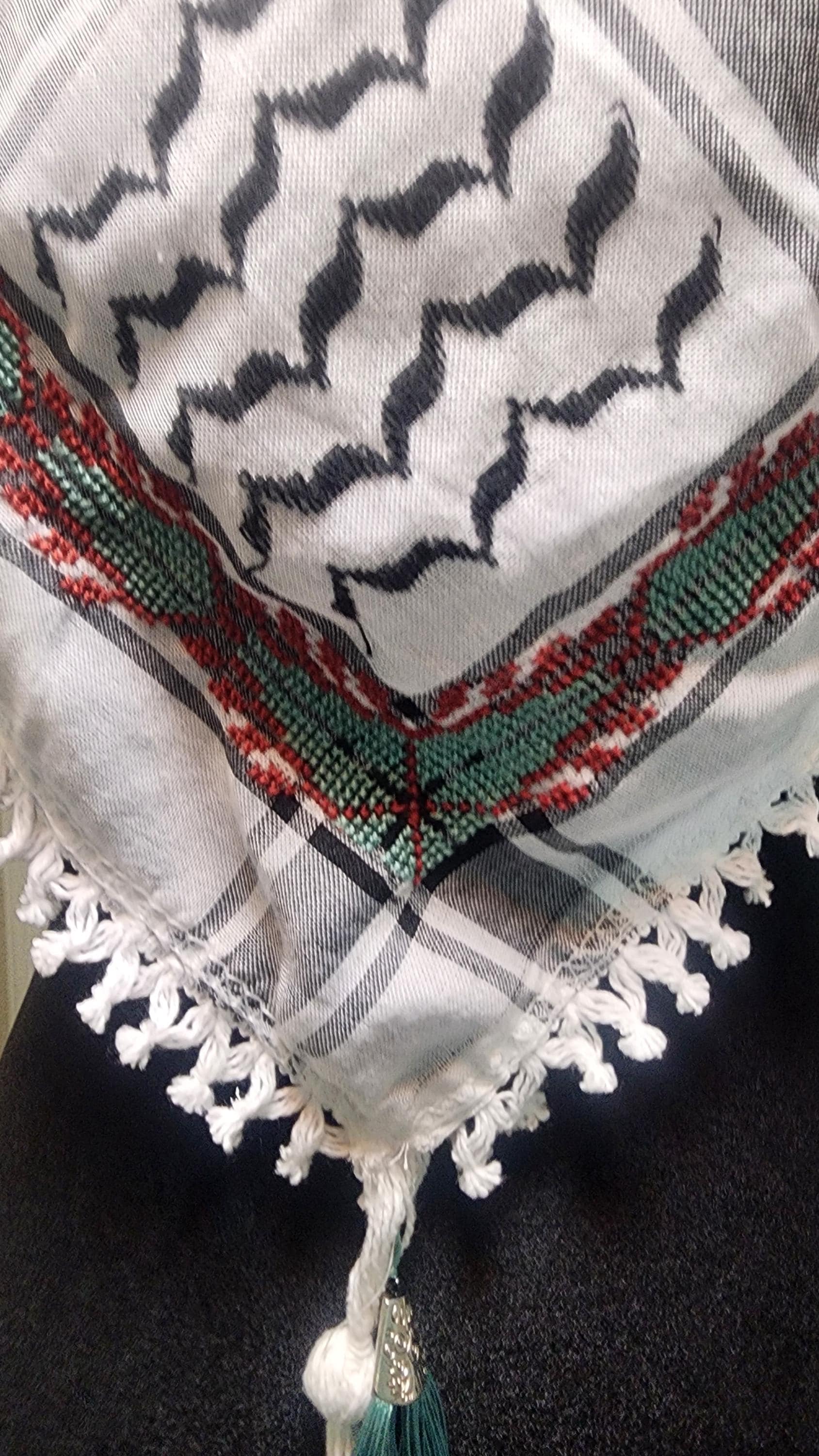 Unisex Palestinian Keffiyeh: Embroidered Half Scarf , sabaleh tatreez pattern teal tatreez - image 5