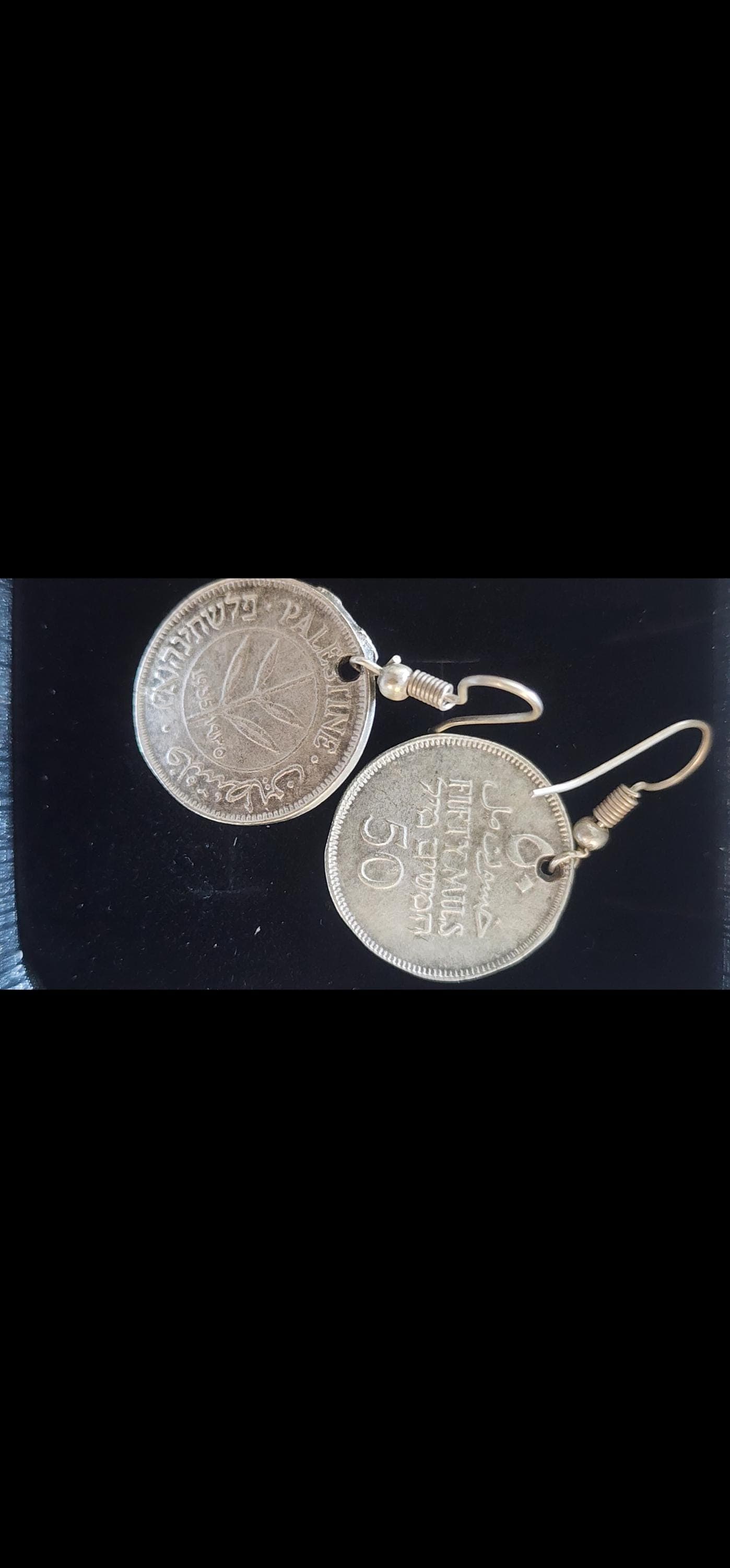 Antique-Style Palestinian Coin Earrings – 50 Mils Replica (Silver-Plated - image 4