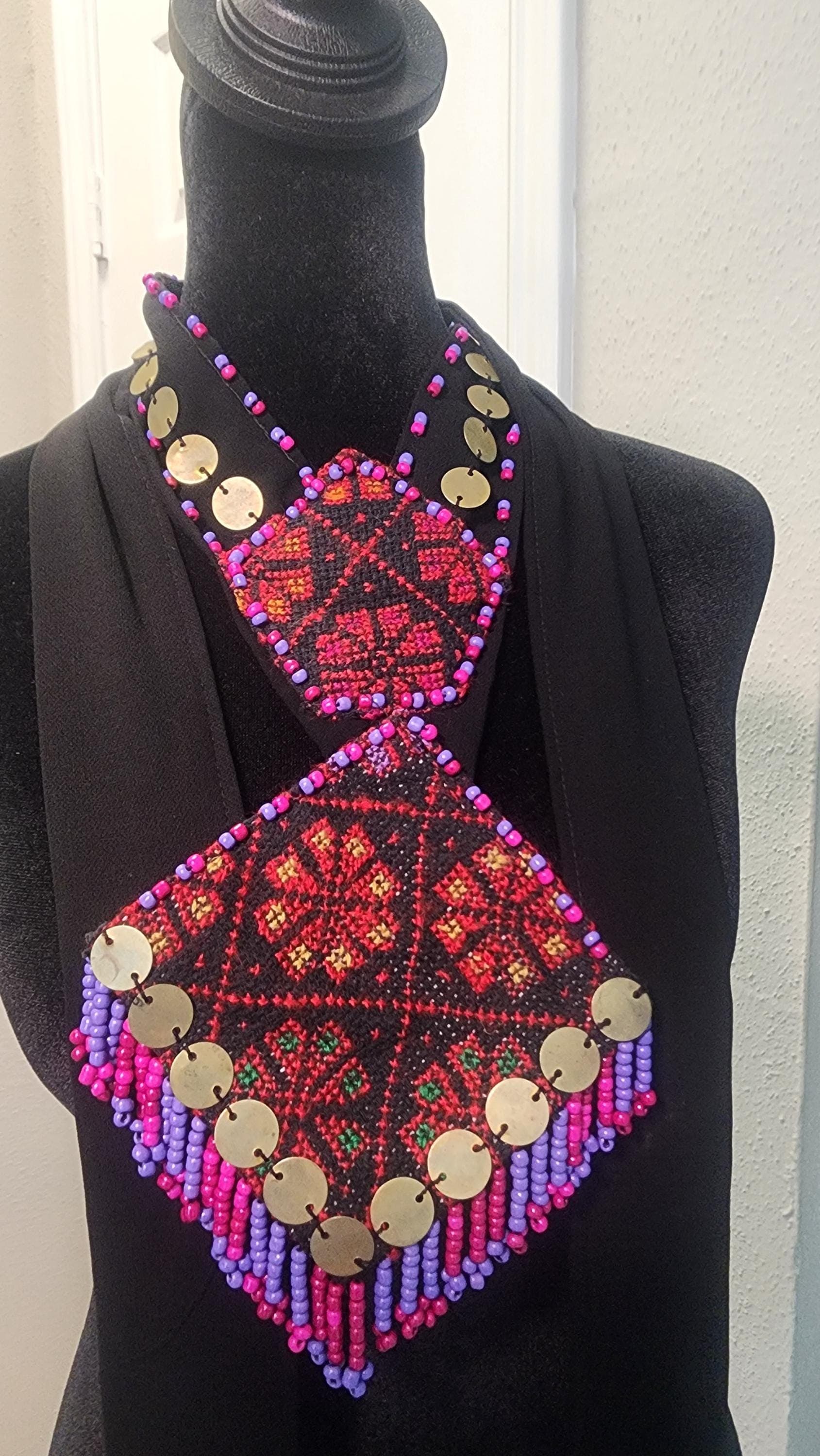 Hand-Embroidered Palestinian Tatreez Necklace ,Belt: with Rustic Coins cultural Fashion - image 4
