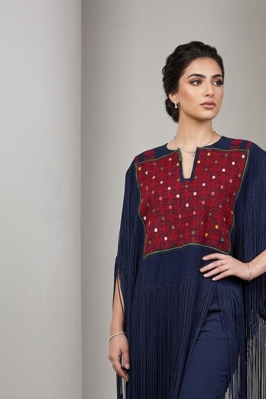 Versatile vintage Navy Thobe Top | Fringe Detail | Upcycled Statement Piece - image 4