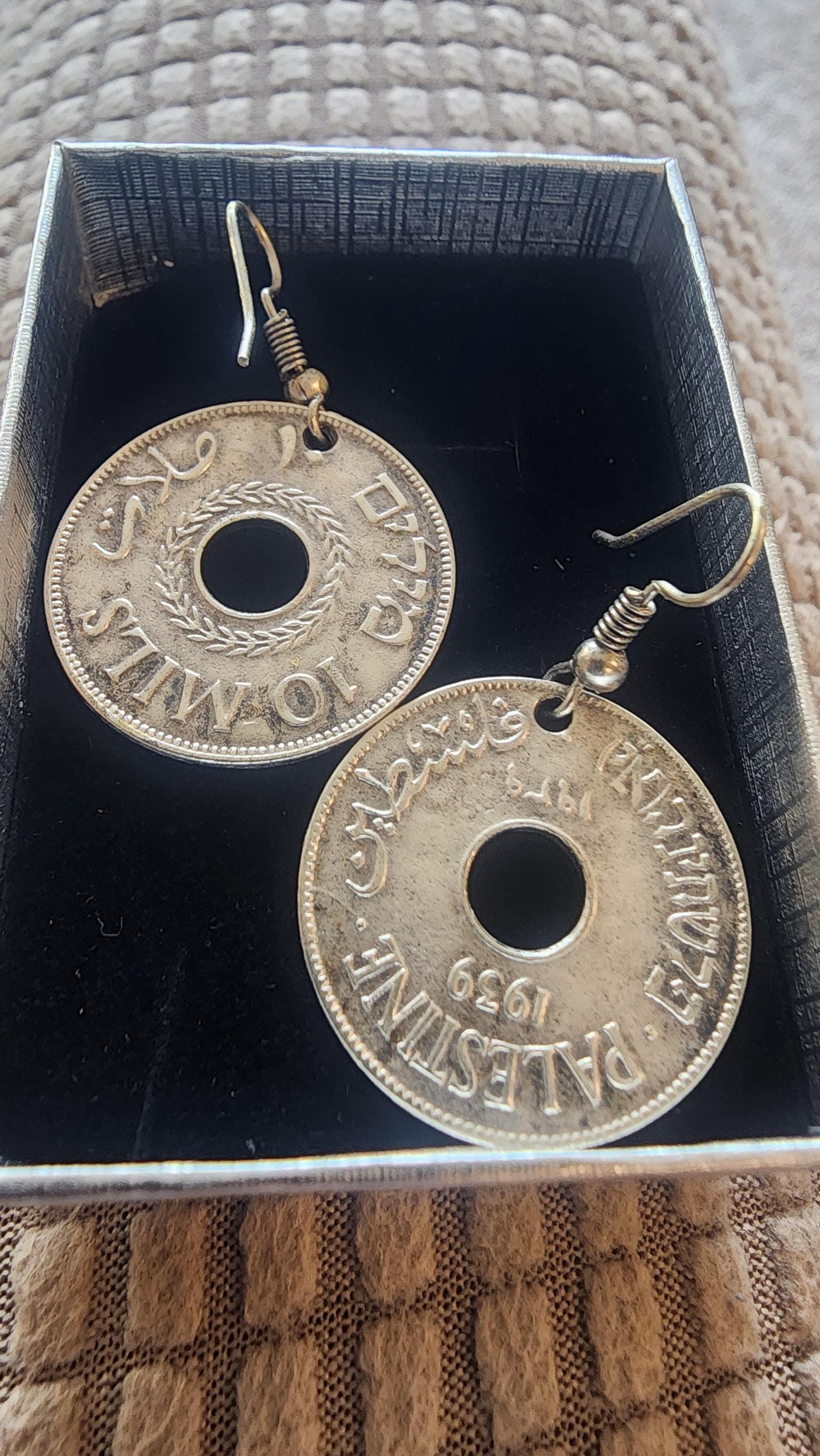 Antique-Style Palestinian Coin Earrings | 1939 10 Mils Replica Jewelry | Silver-Plated Heritage Earrings | - image 5