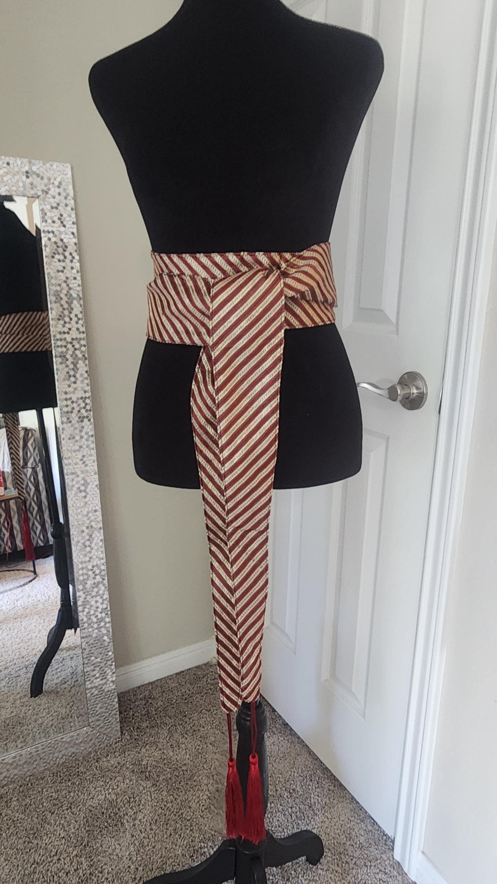 Handcrafted Palestinian Saya Belt: Striped Satin Kimono wrap belt - image 4
