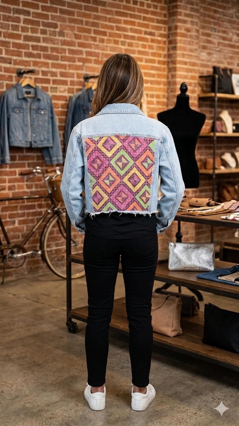 Hand-Embroidered Denim Jacket: Palestinian Tatreez Art
