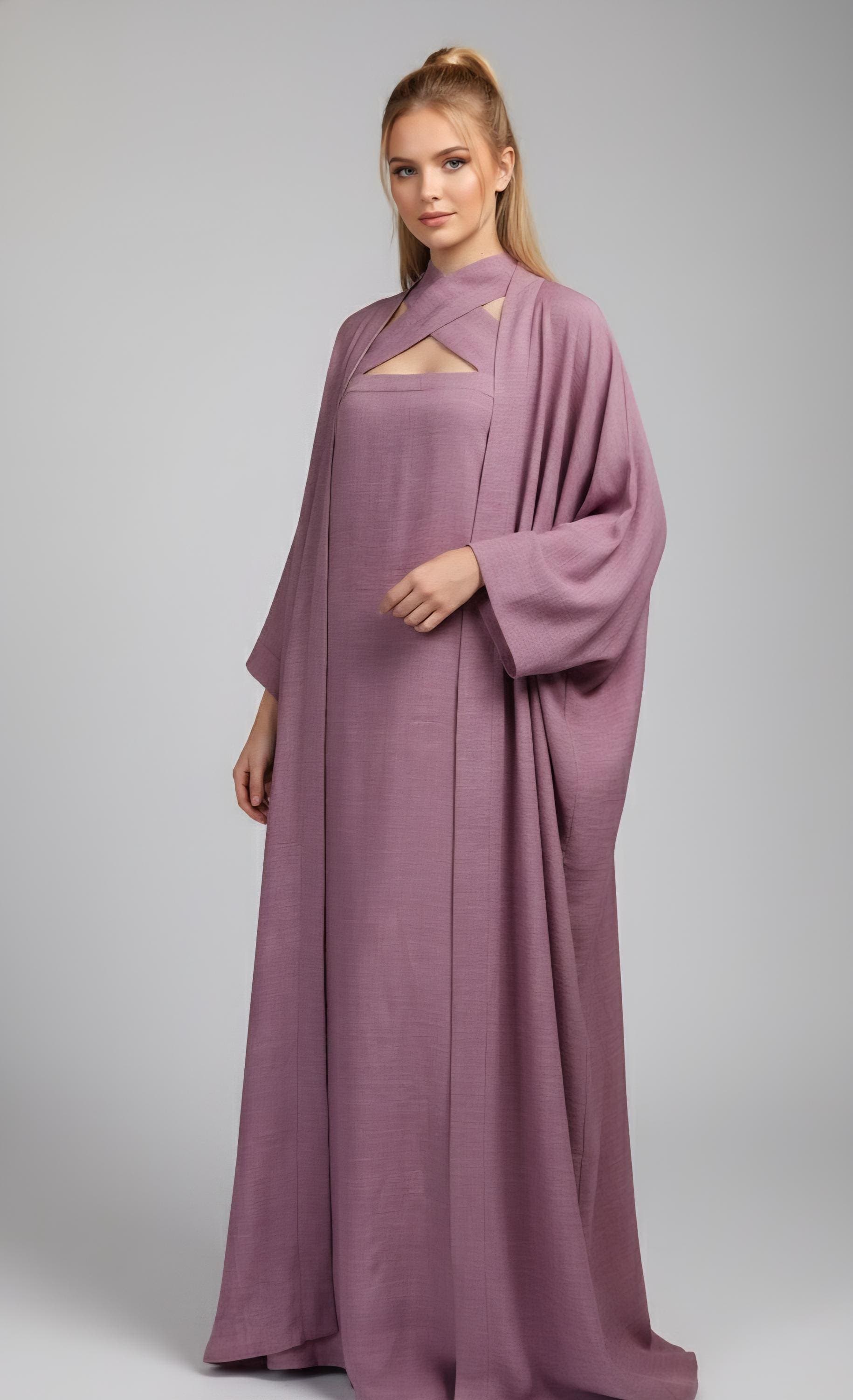 Two pieces abaya robe with dress,linnen blend fits size s/m