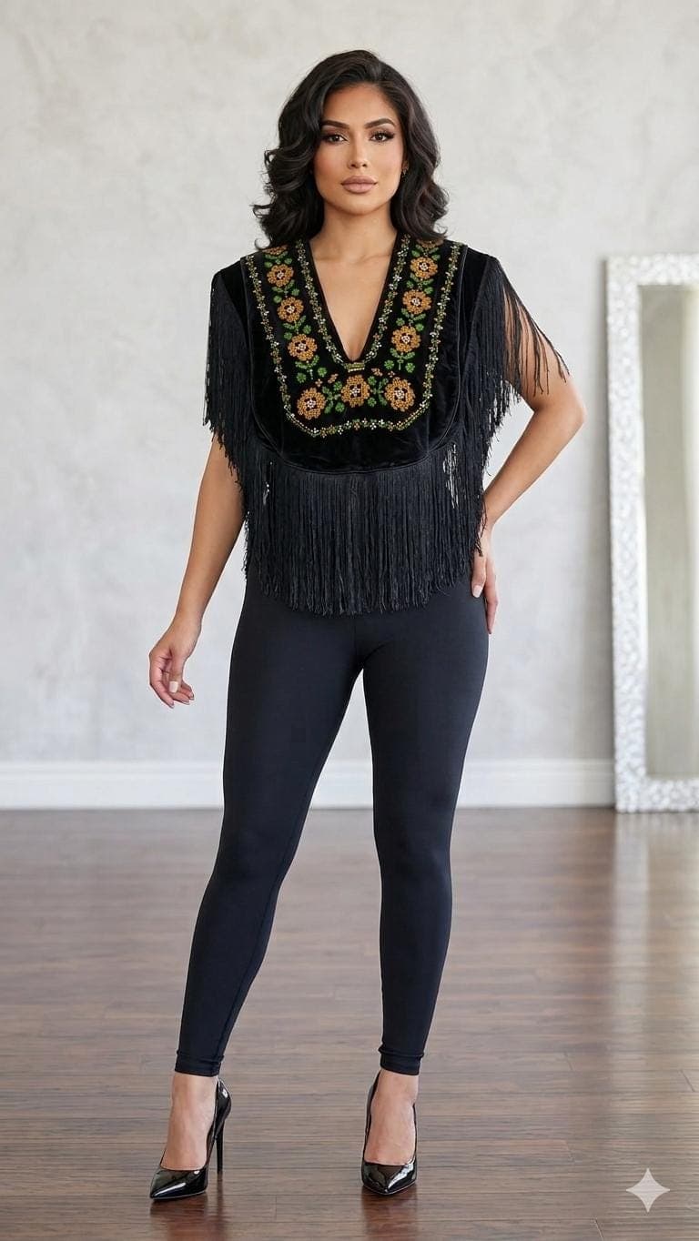 Versatile vintage Velvet Thobe Top | Fringe Detail | Side Tie | Upcycled Statement Piece - image 3