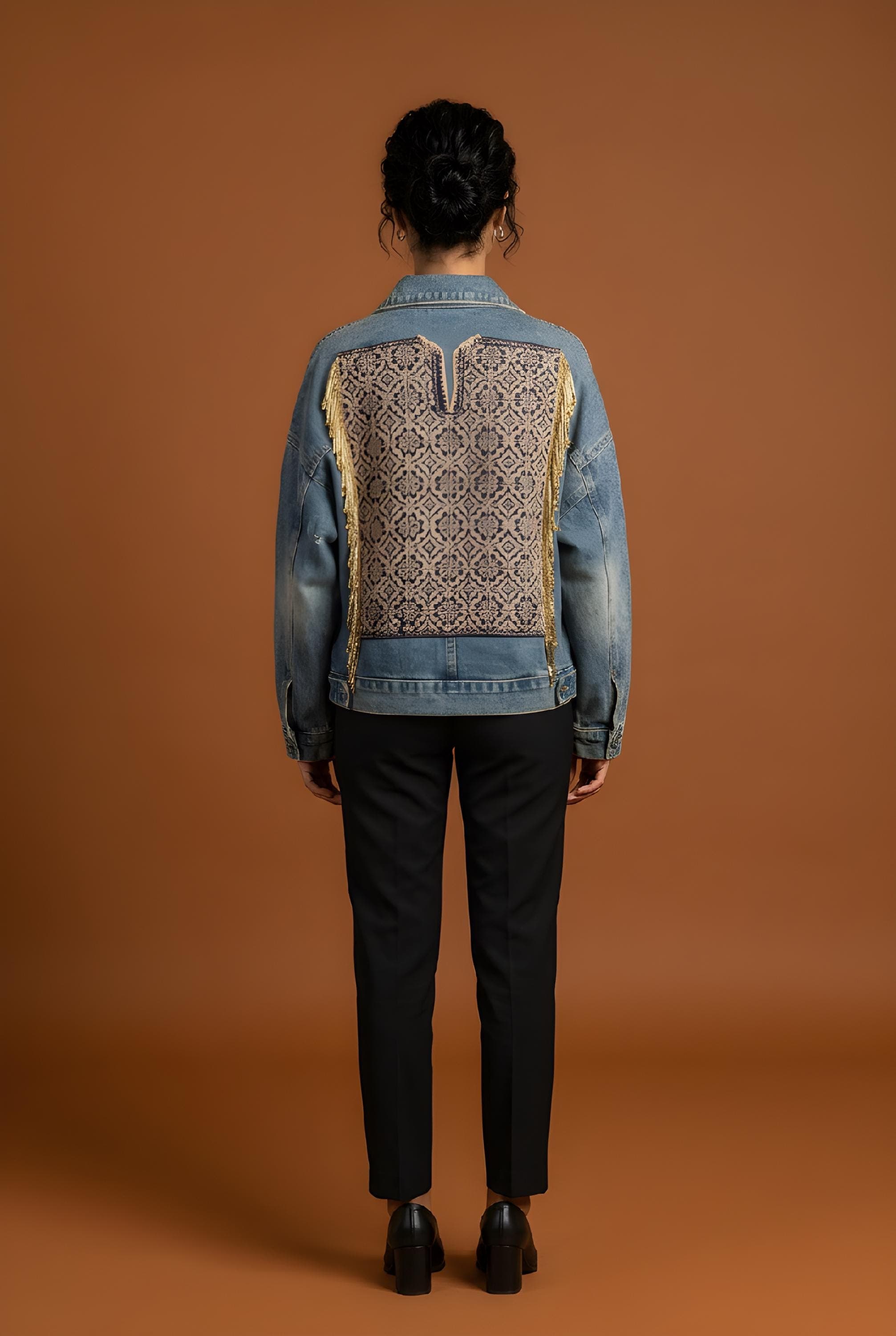 Repurposed Denim Jacket with Vintage Palestinian Thobe Embroidery – Hand-Stitched Heritage Piece