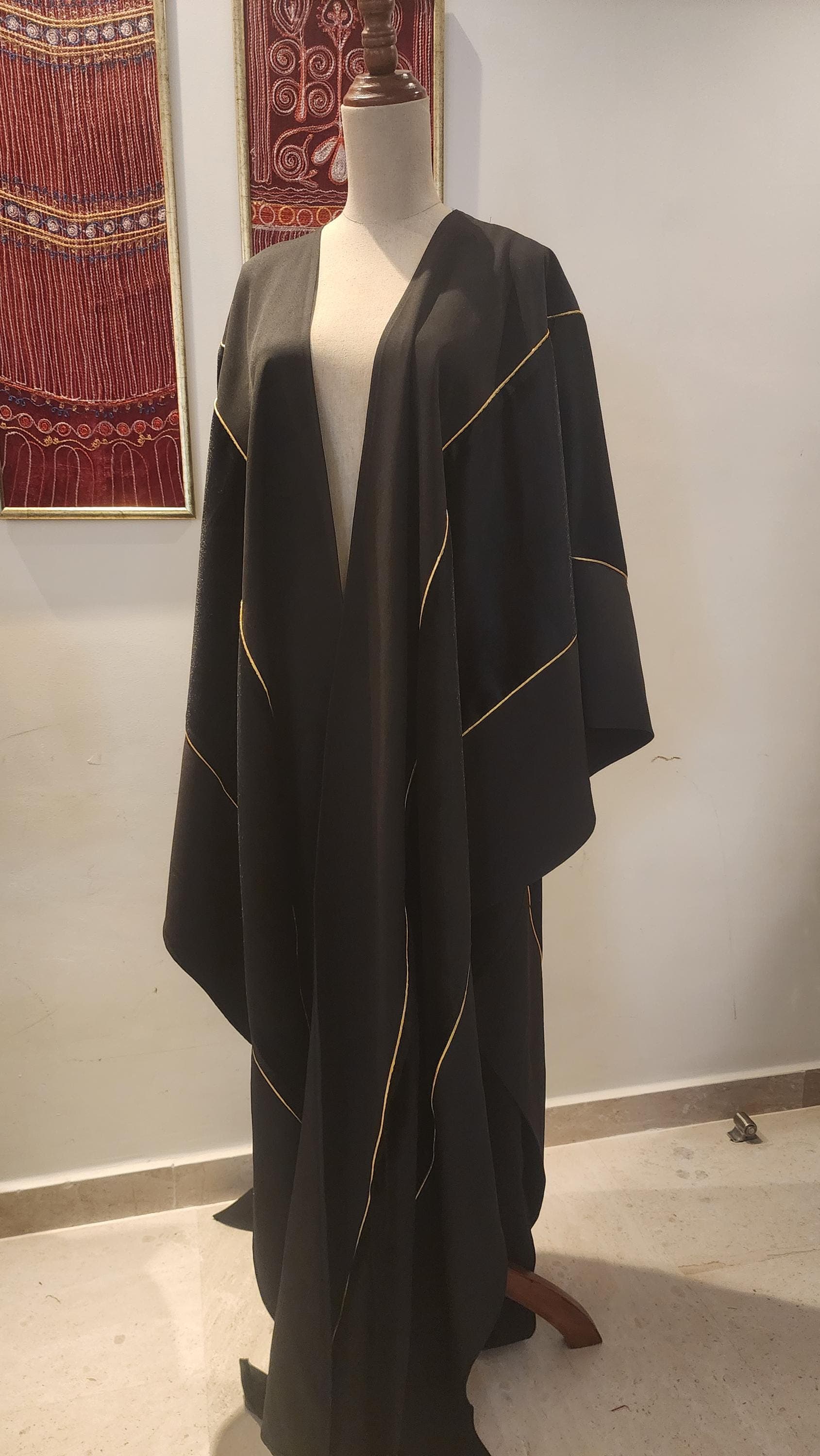 Black Velvet Abaya, Gold Arabic Calligraphy Embroidered Kimono Robe Duster (Length 53.5") - image 5