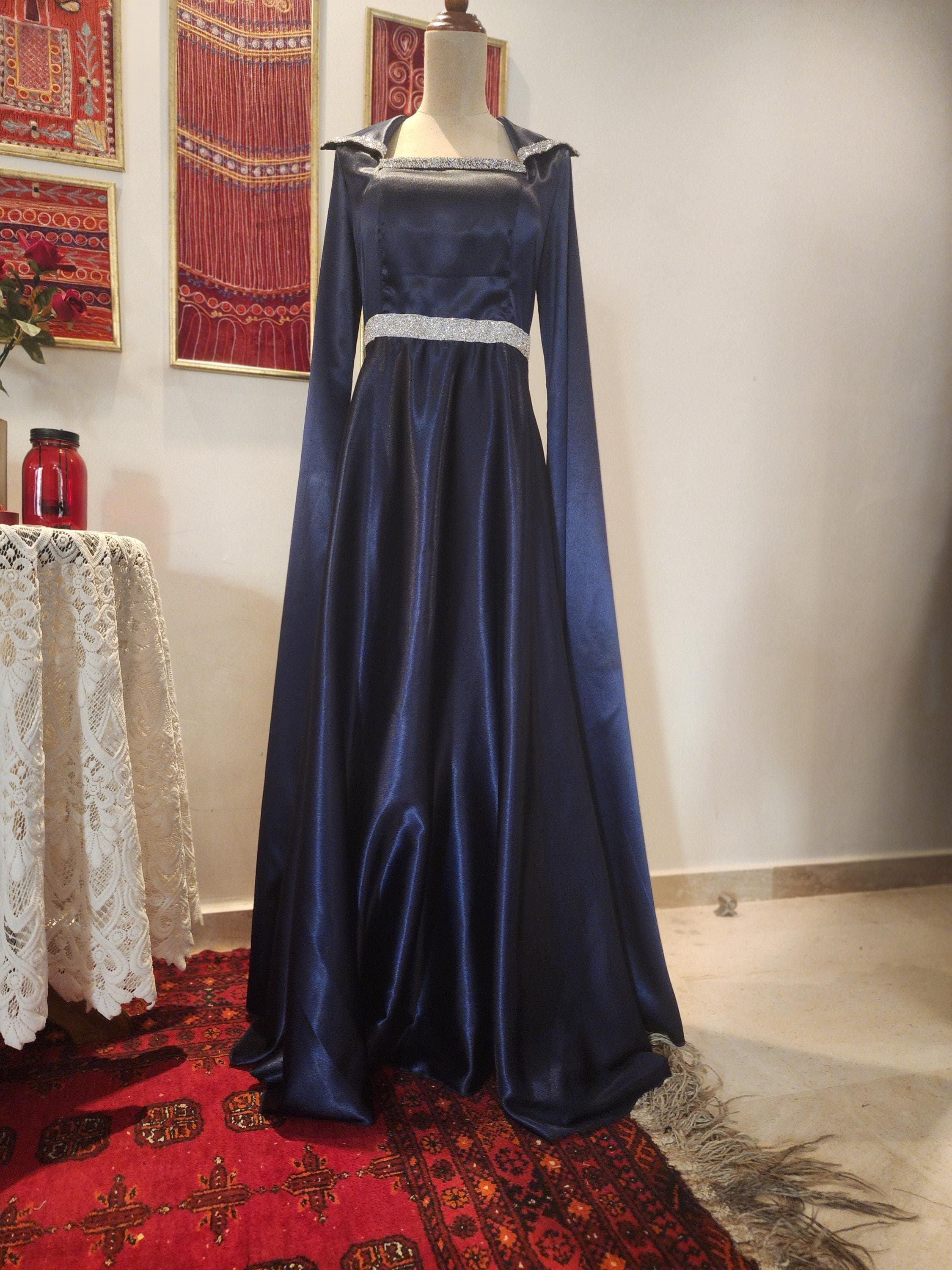 Satin navy blue dress