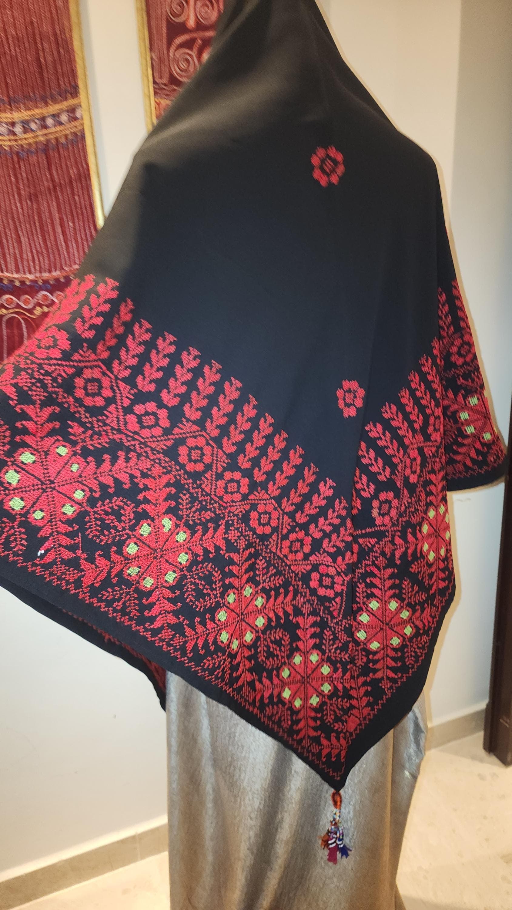 hand stitched shawl,hand-made, cross stitch