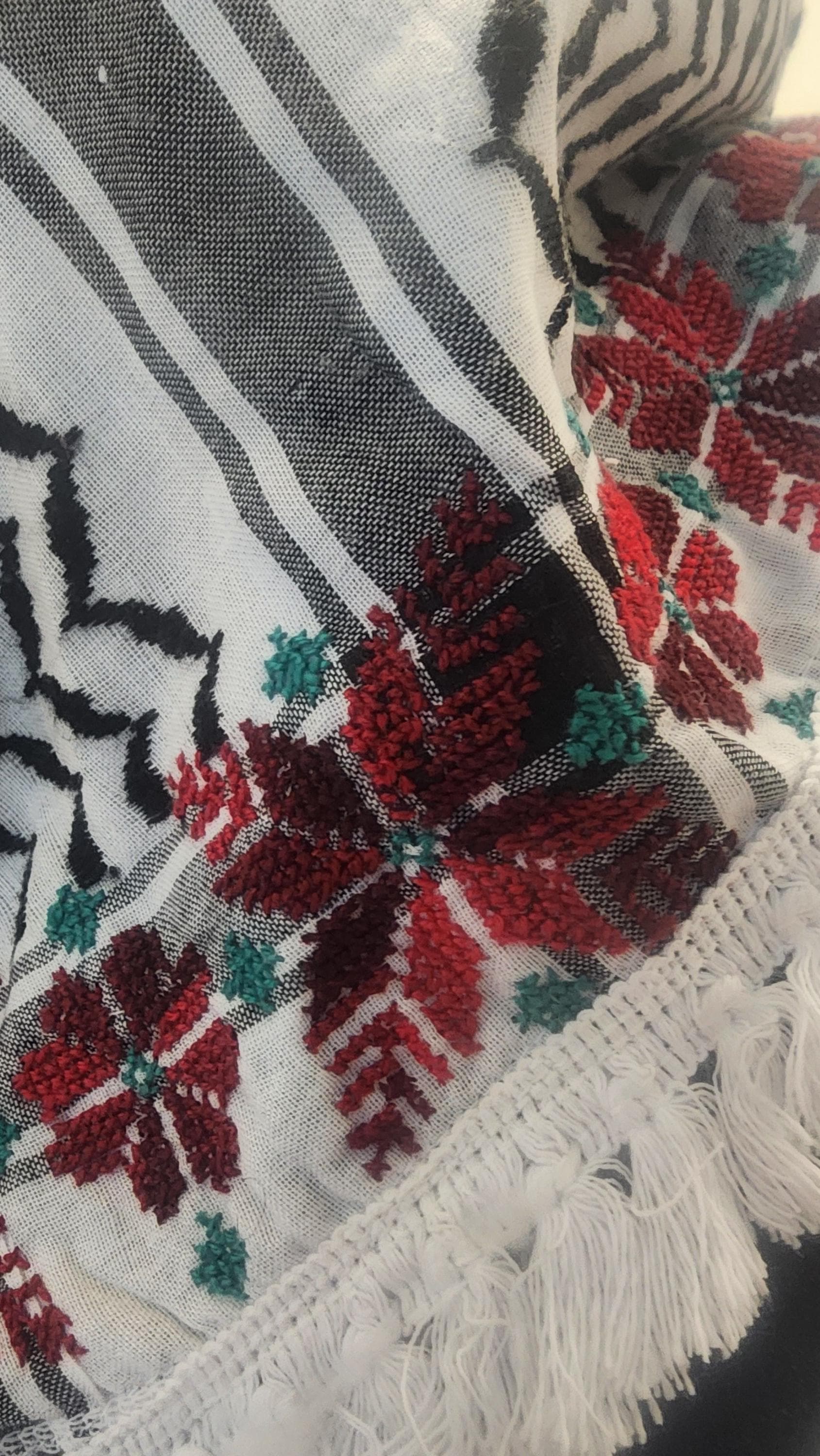 Hand-Embroidered Tatreez Scarf: Palestinian, Keffiyeh Shawl neck scarf - image 4