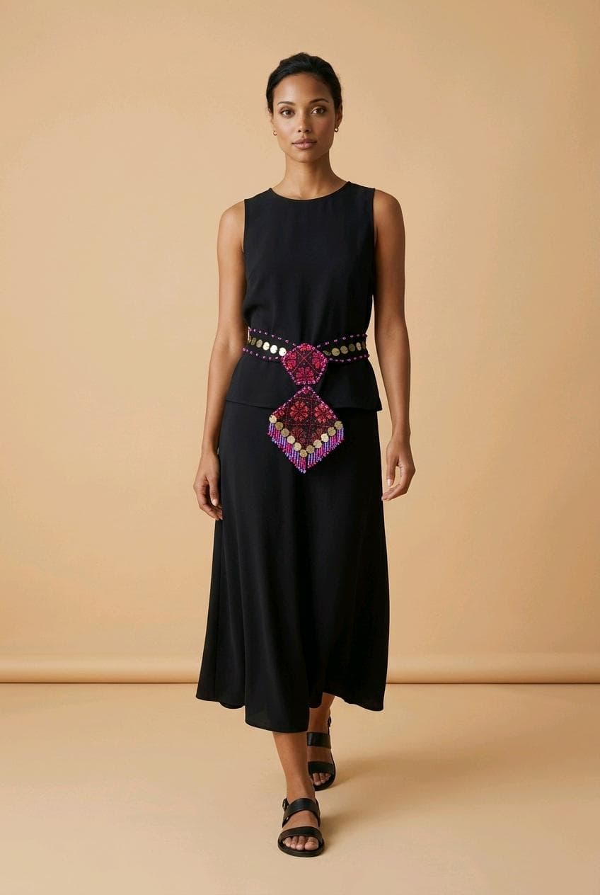 Hand-Embroidered Palestinian Tatreez Necklace ,Belt: with Rustic Coins cultural Fashion - image 3