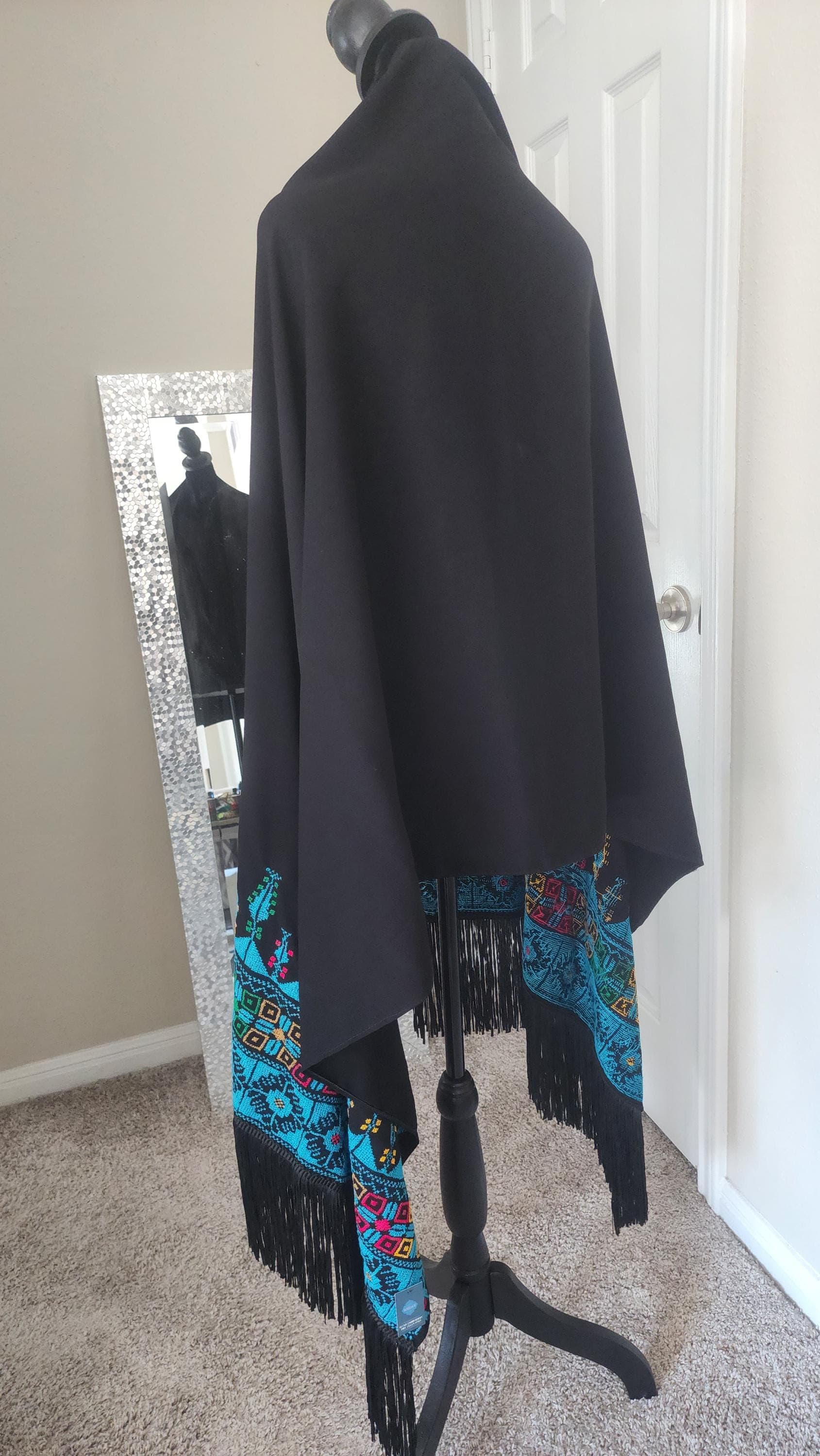 Handmade Tatreez Shawl: Palestinian Embroidery, Summer Scarf blue tatreez - image 5