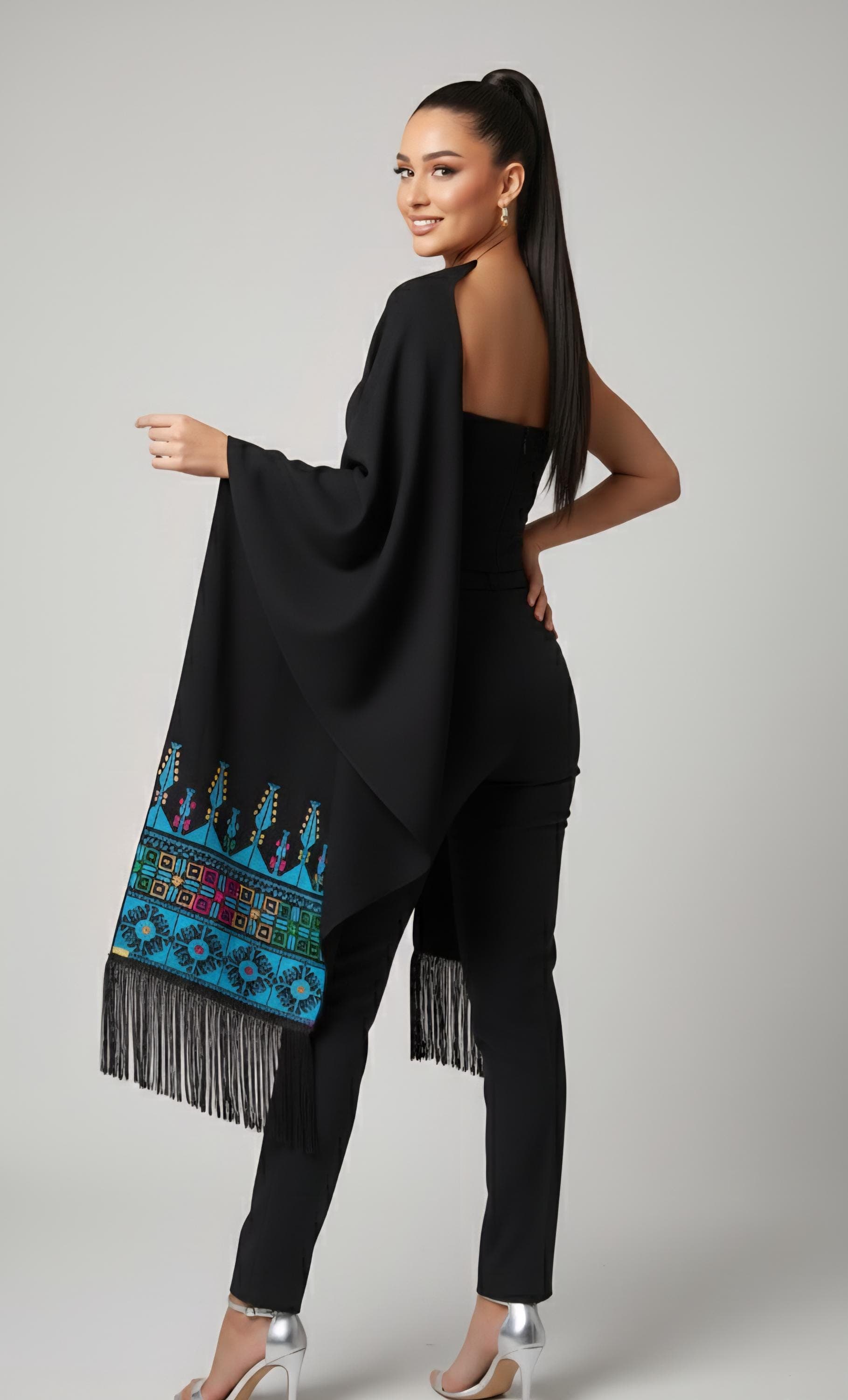Handmade Tatreez Shawl: Palestinian Embroidery, Summer Scarf blue tatreez - image 4