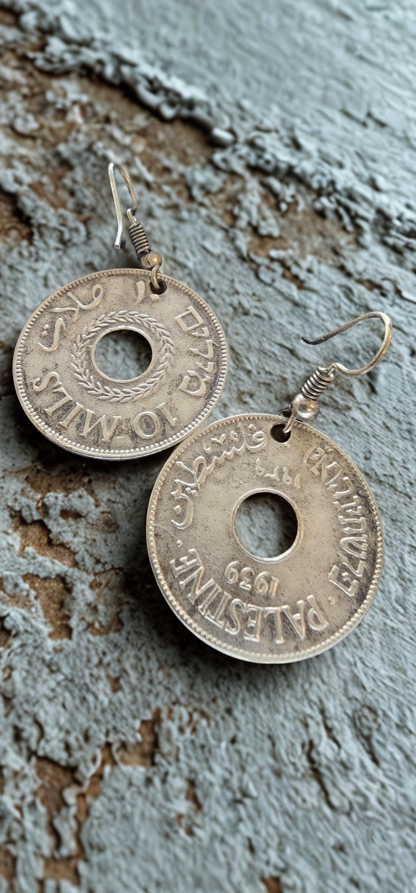 Antique-Style Palestinian Coin Earrings | 1939 10 Mils Replica Jewelry | Silver-Plated Heritage Earrings | - image 3