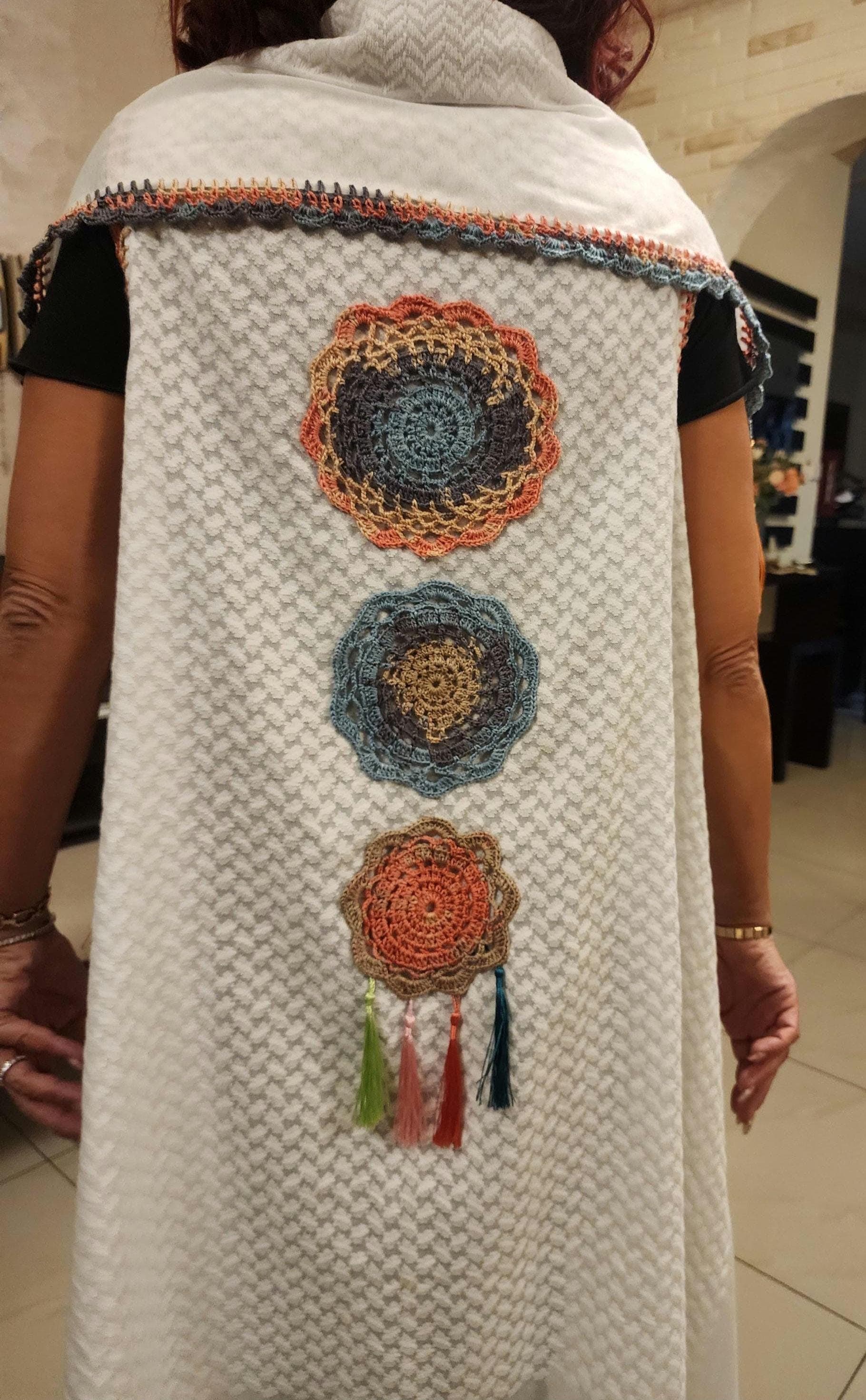 Keffiyeh Fabric Duster Vest with Bohemian Crochet Accents - image 5