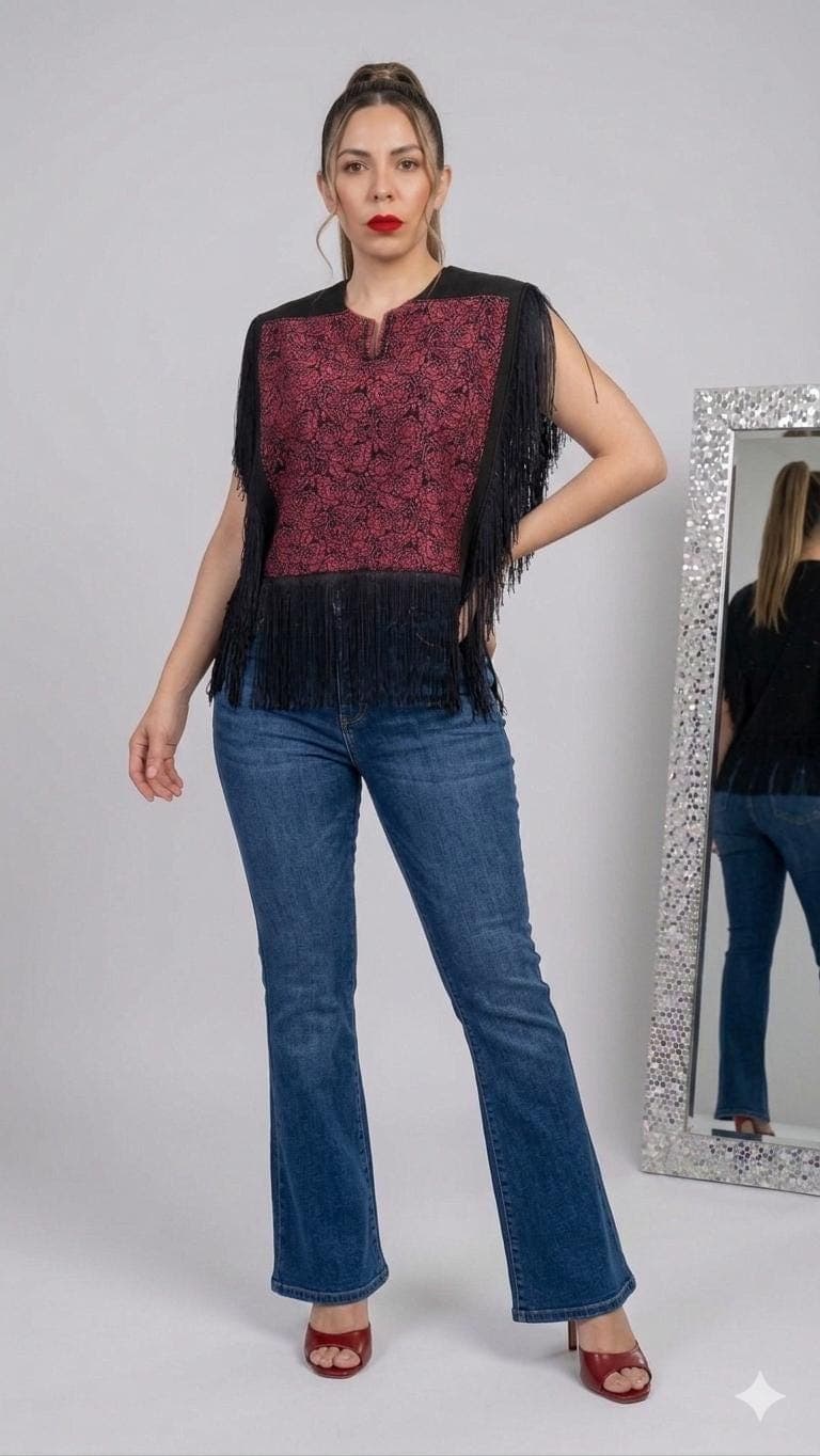 Versatile vintage Thobe Top | Fringe Detail | Upcycled Statement Piece - image 3