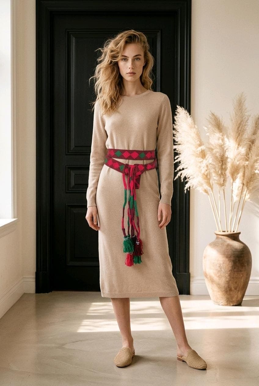 Handwoven Palestinian Wool Belt: Be'er Al-Sabe'e Tatreez Design
