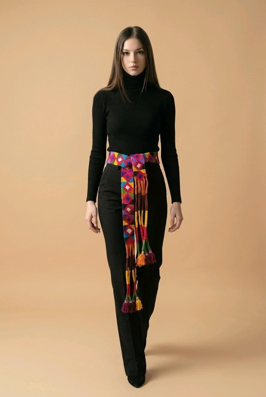 Handwoven Palestinian Wool Belt: Be'er Al-Sabe'e Tatreez Design