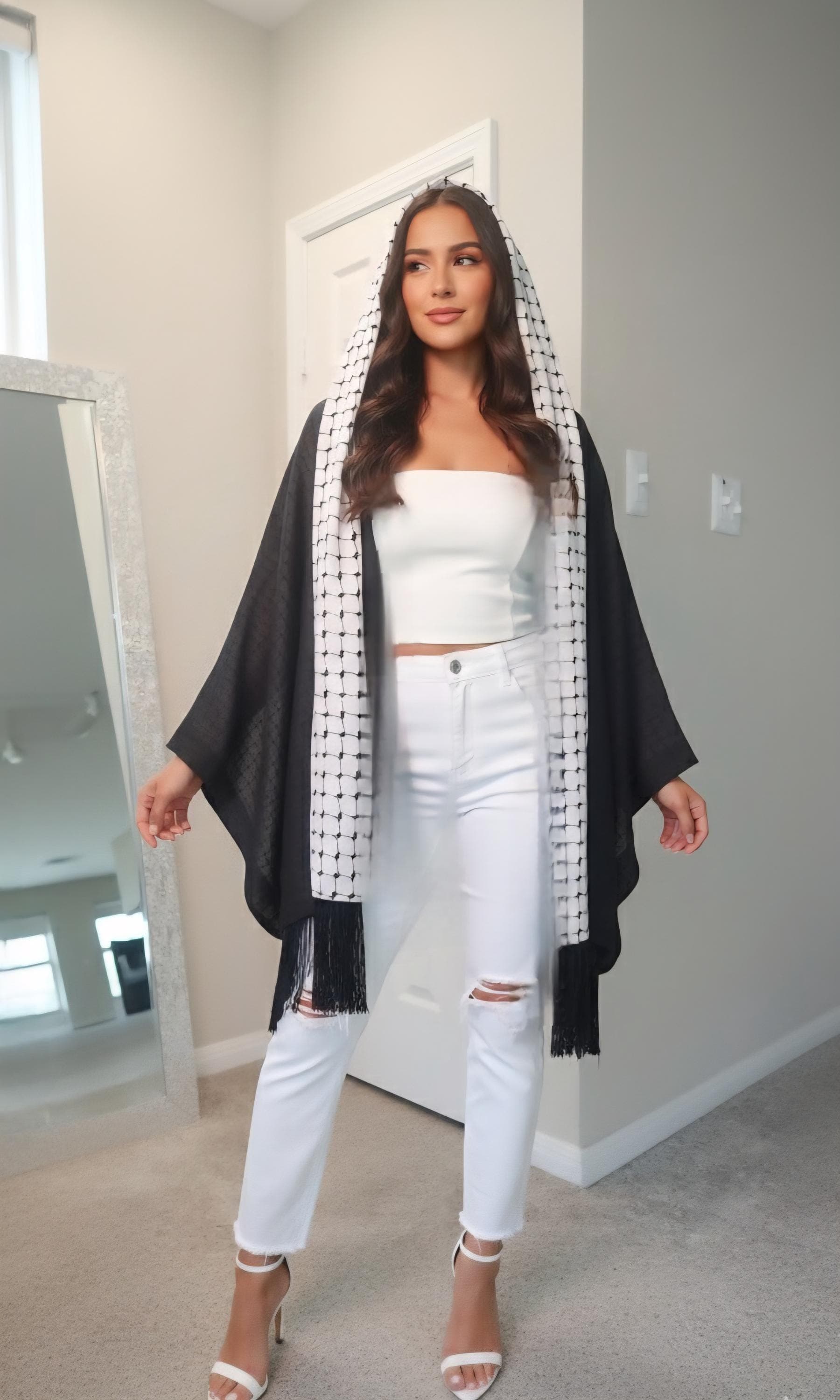 Reversable Keffiyeh Print Double Face Shawl | Two-Sided Scarf | Palestinian