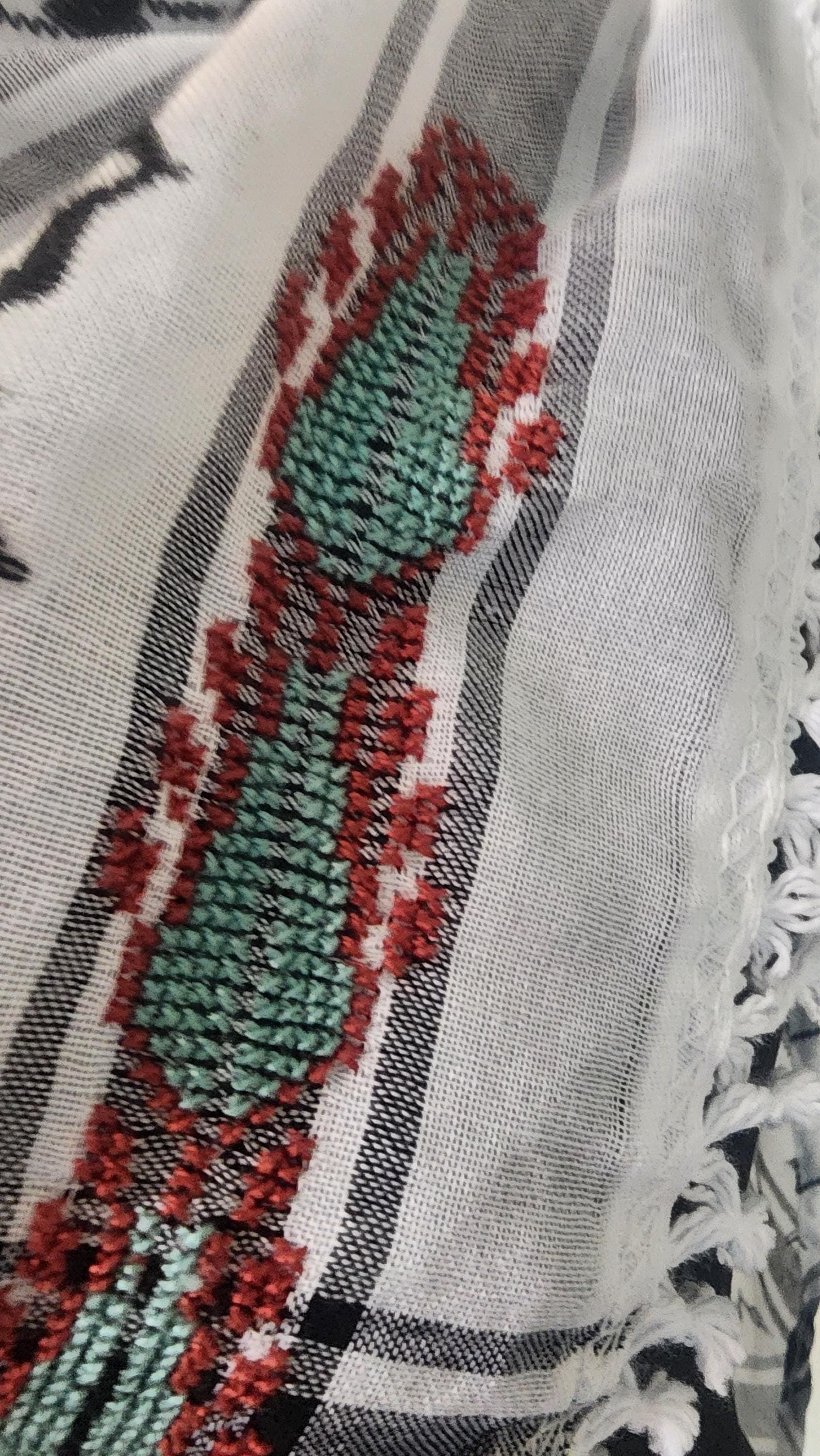 Unisex Palestinian Keffiyeh: Embroidered Half Scarf , sabaleh tatreez pattern teal tatreez - image 4
