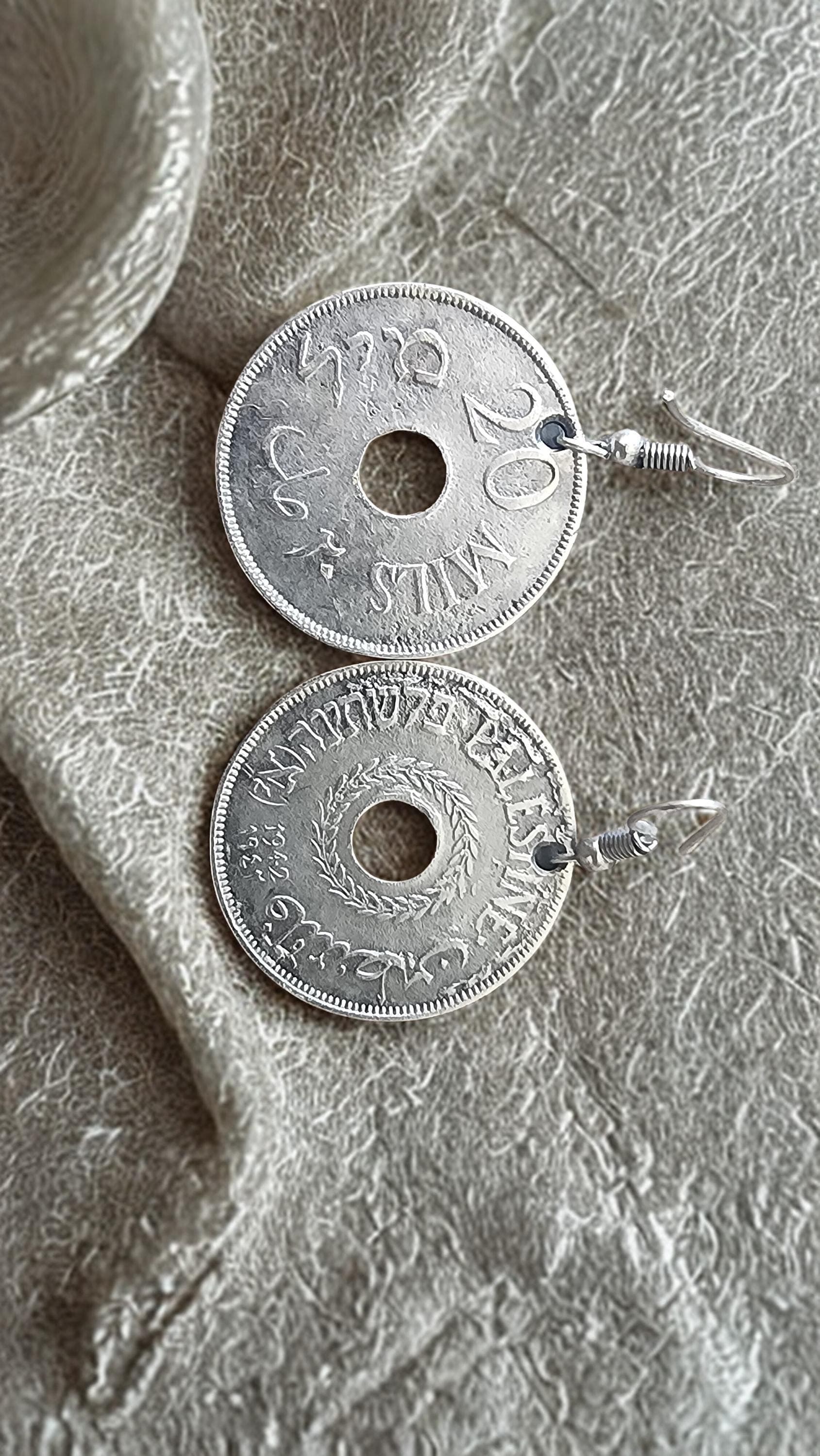 Antique-Style Palestinian Coin Earrings – 20 Mils Replica (Silver-Plated) - image 3