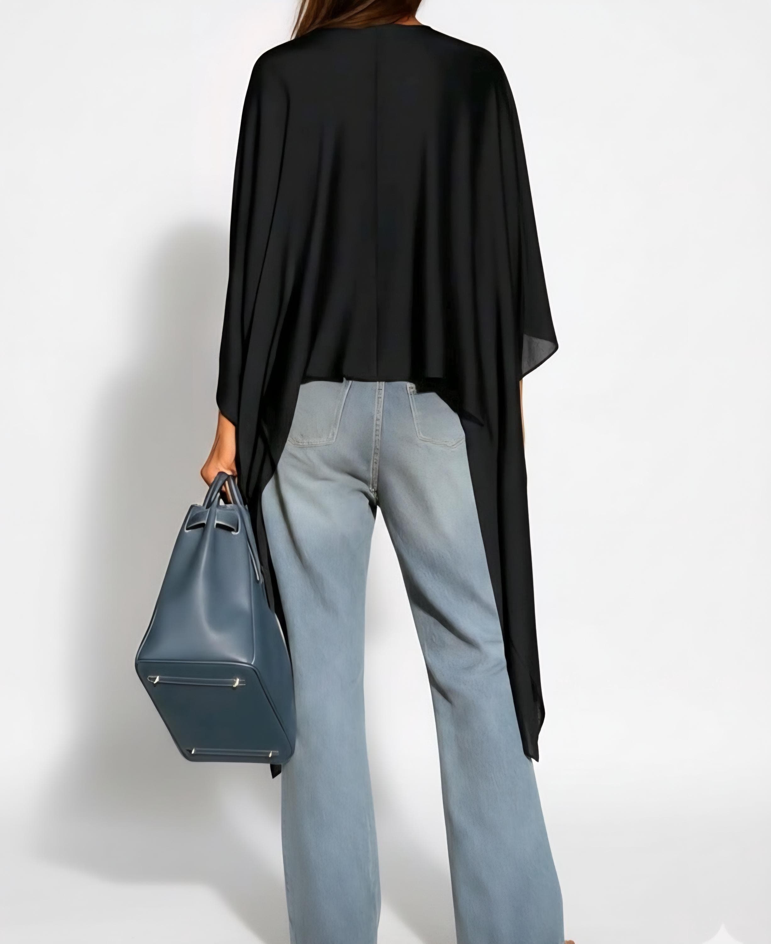 Modern black satin Top with machine-Embroidered Tatreez Panel | Darzzeh Exclusive - image 5