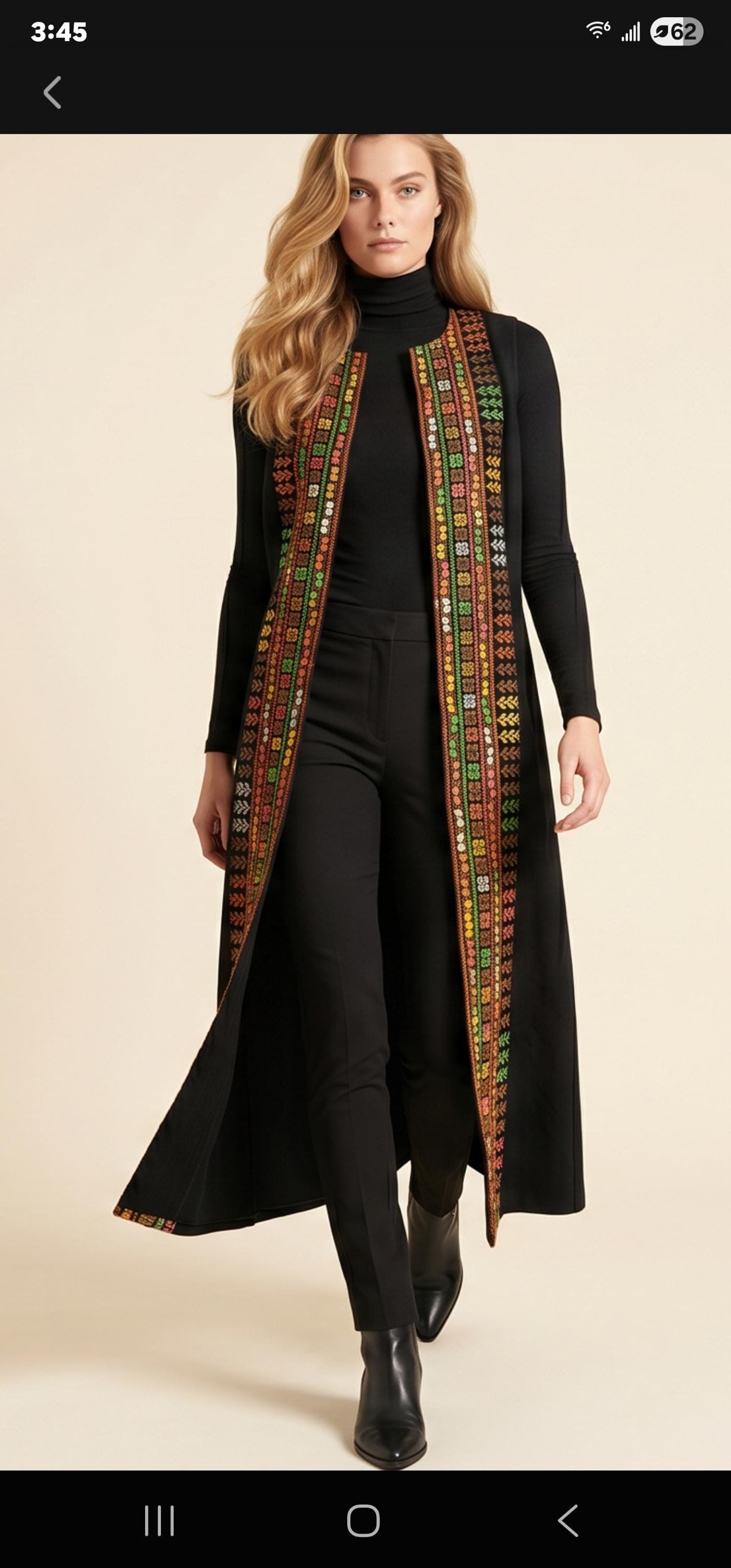 Hand Embroidered Palestinian Tatreez maxi vest sleeves abaya duster - image 3