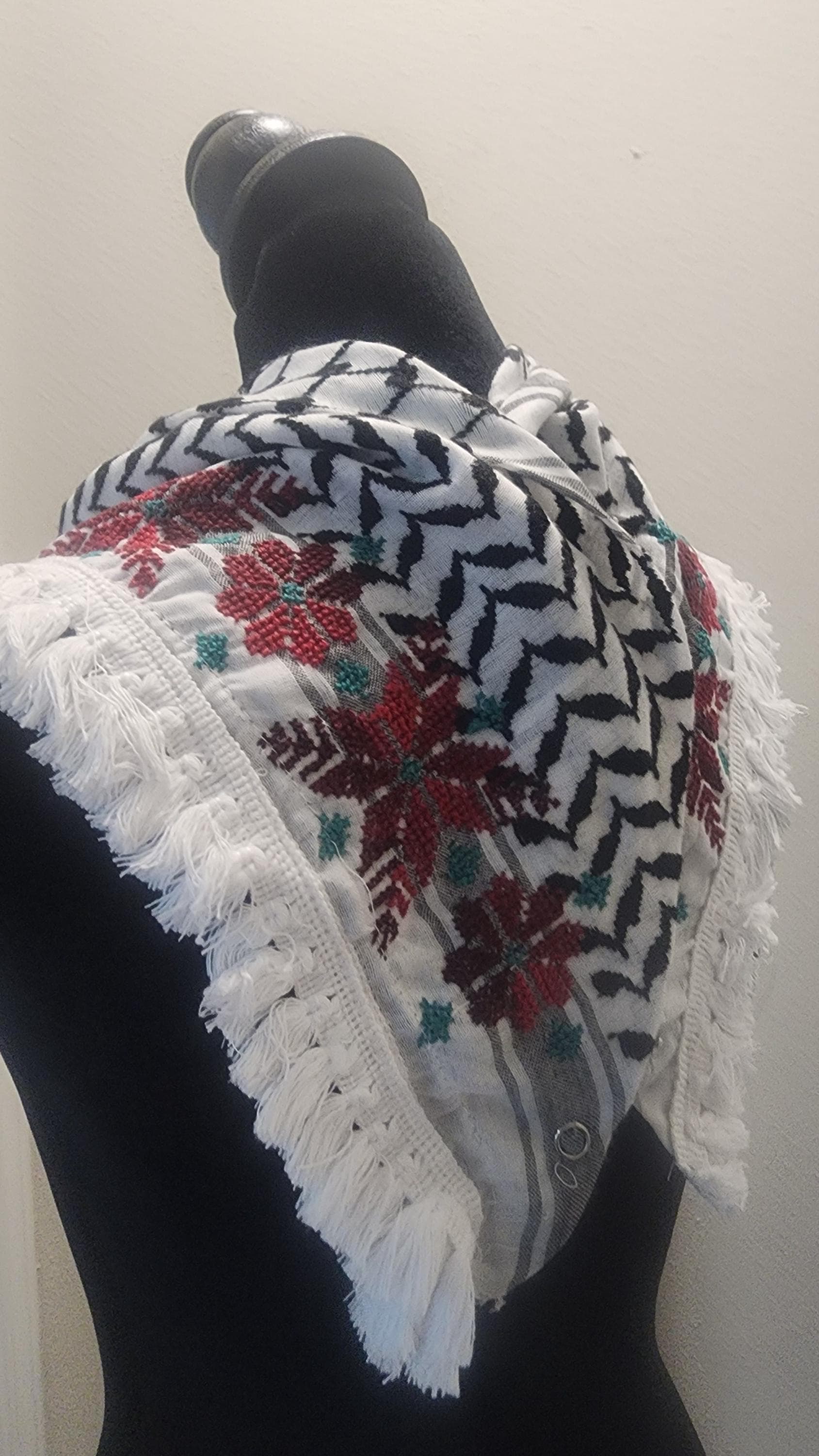 Hand-Embroidered Tatreez Scarf: Palestinian, Keffiyeh Shawl neck scarf - image 5