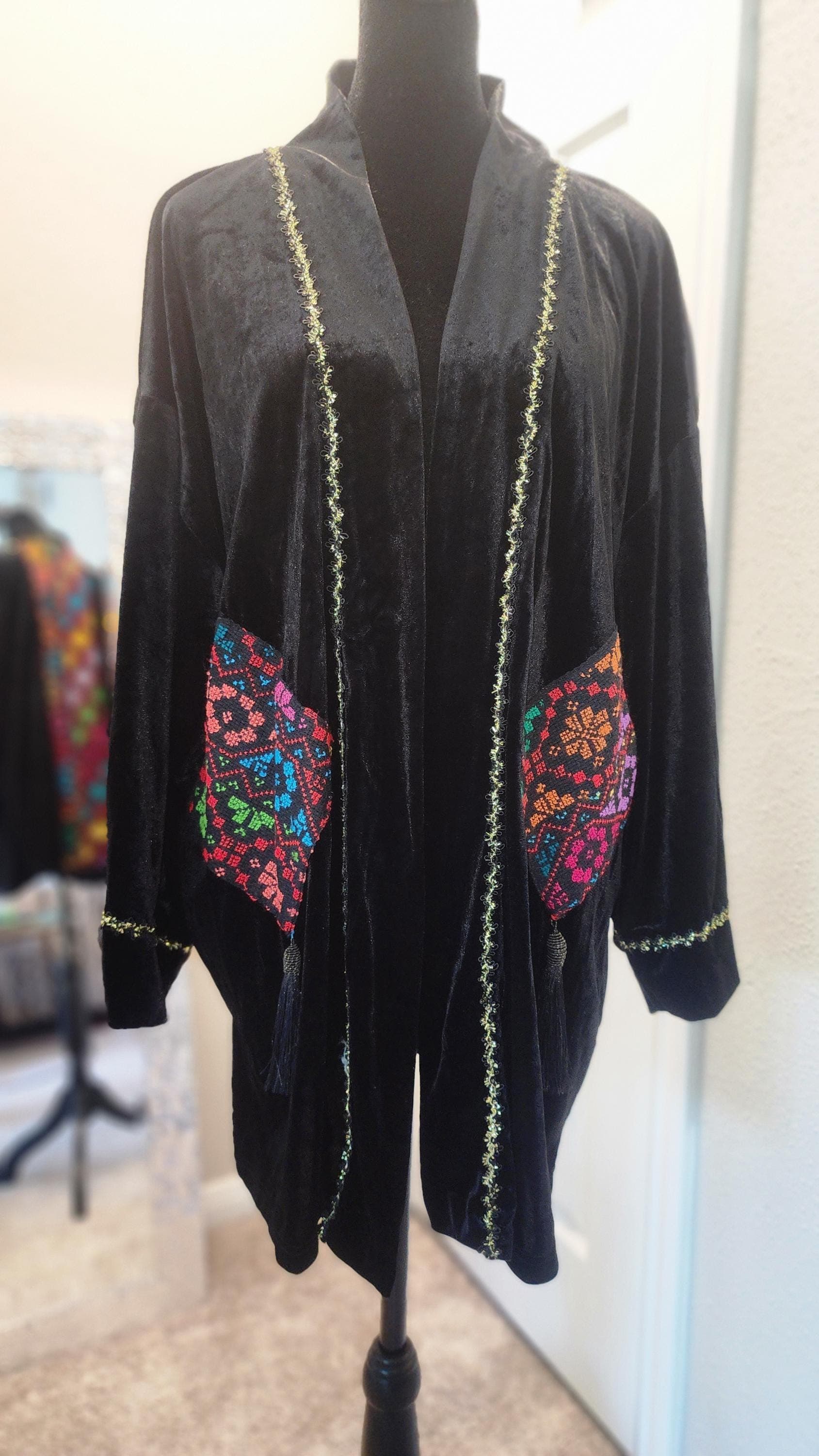 Velvet Hand Embroidered Palestinian Tatreez cardigan - image 4