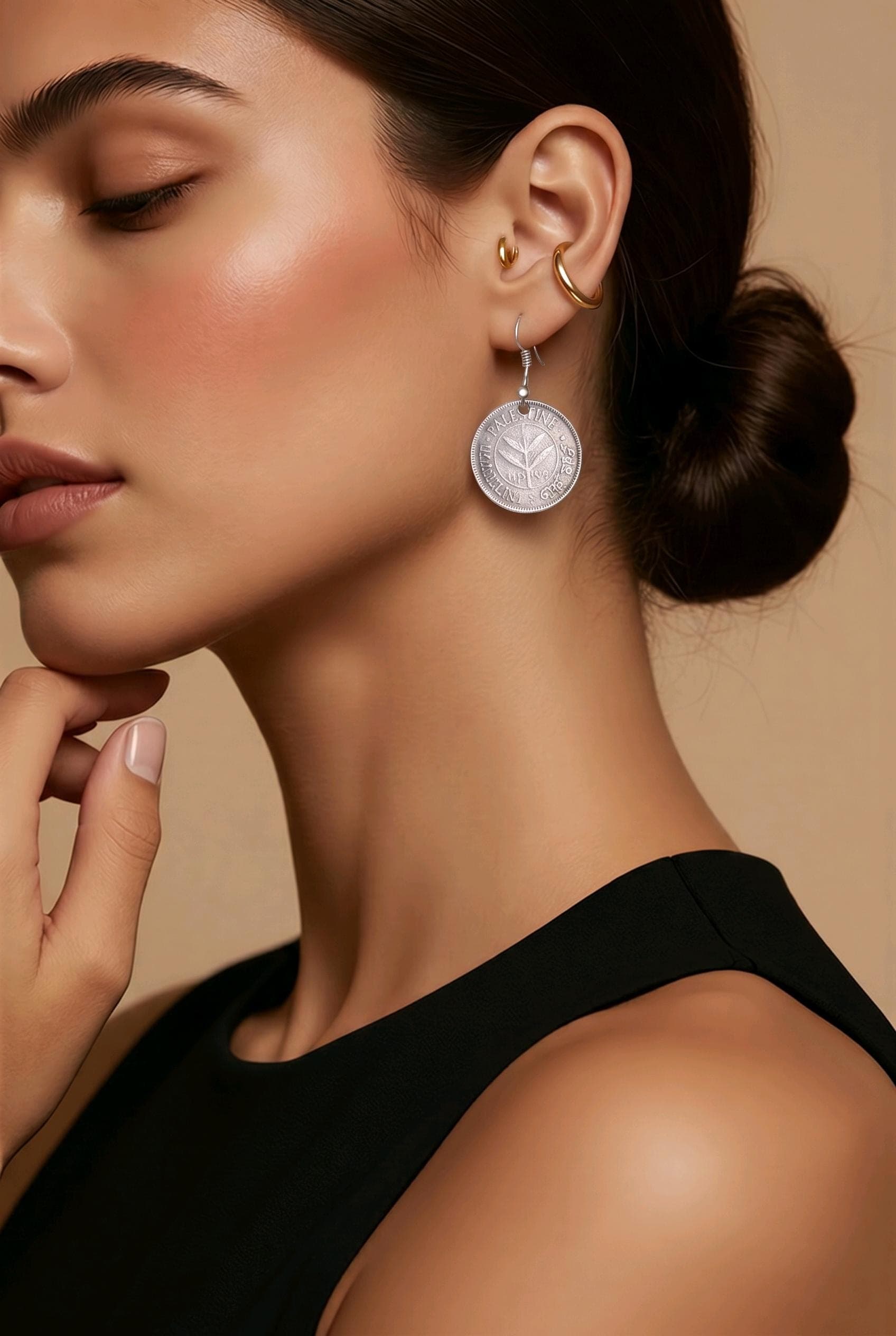 Antique-Style Palestinian Coin Earrings – 50 Mils Replica (Silver-Plated