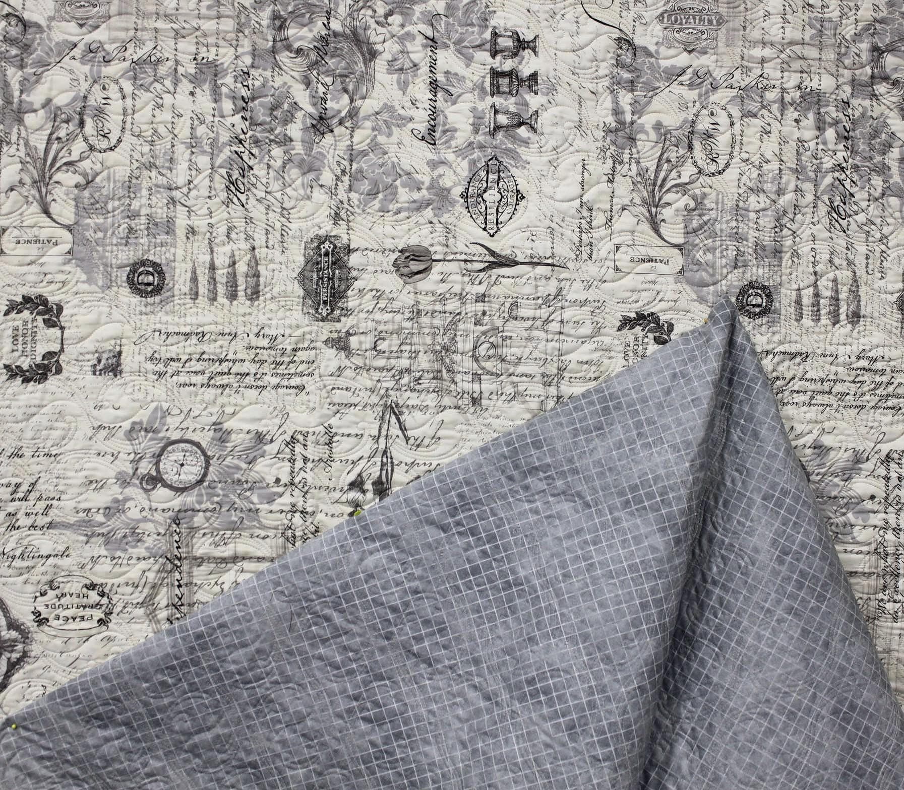 Double sided pre-quilted fabric, 3 Yards, Ready To Use For Jackets/Vests, Moda 3 Sisters Collage, Wilmington Fabric Light Grey Trellis