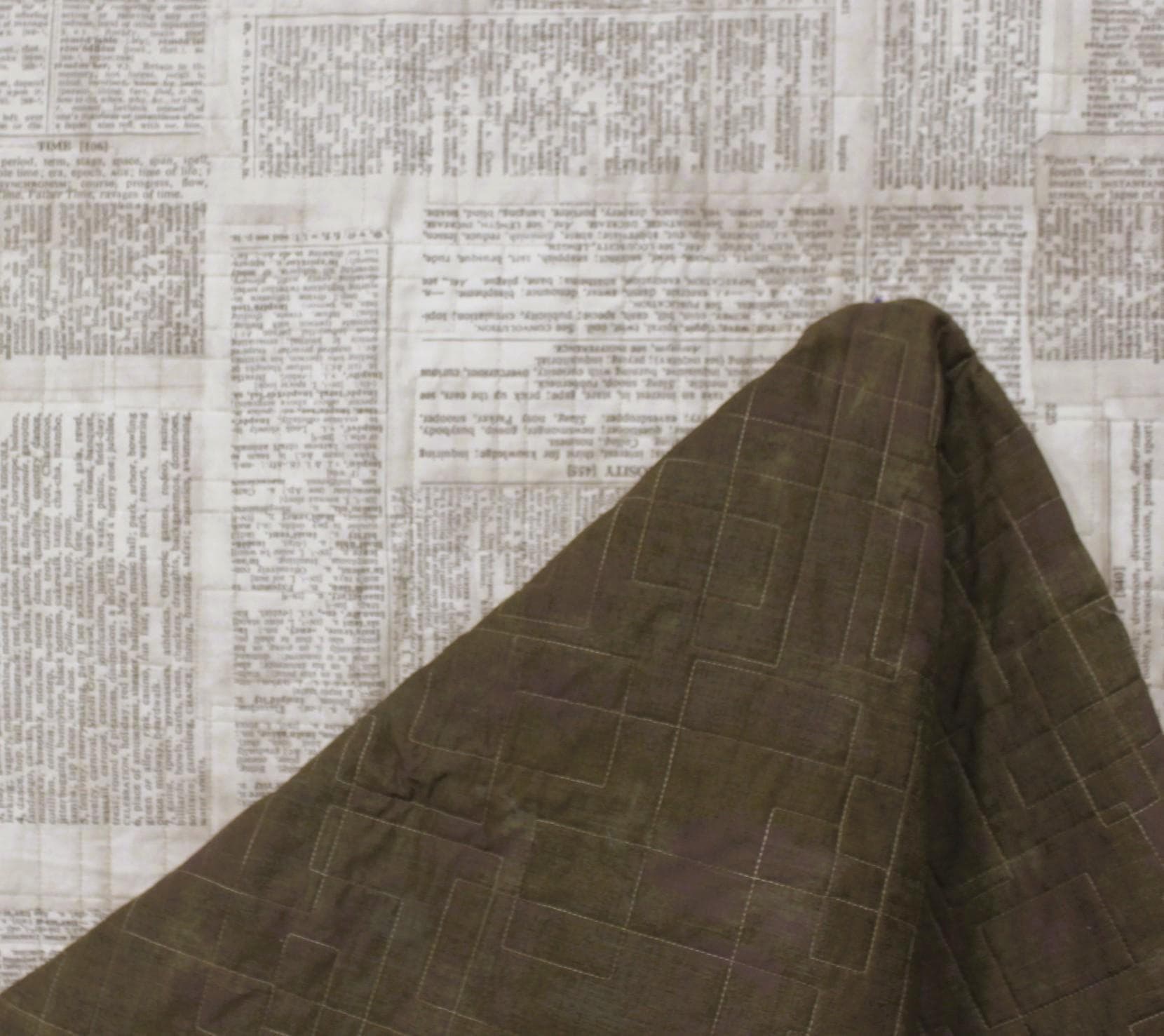 Double sided pre-quilted fabric, Ready To Use for Jackets/Vests, Tim Holtz Dictionary Neutral, Moda Grunge Milk Chocolate