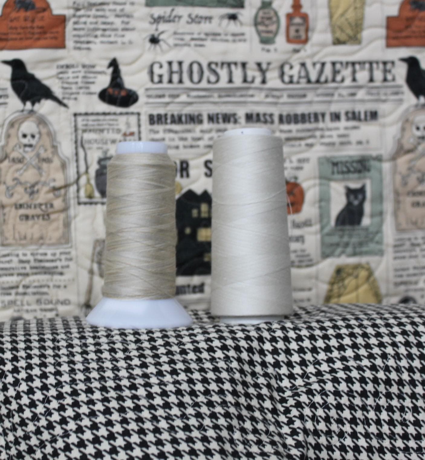 Pre-quilted fabric, 3 Yards, Ready To Use for Jackets/Vests, Moda Stacy lest Hsu Home Sweet Haunt, Gazette Collage and Houndstooth print - image 3