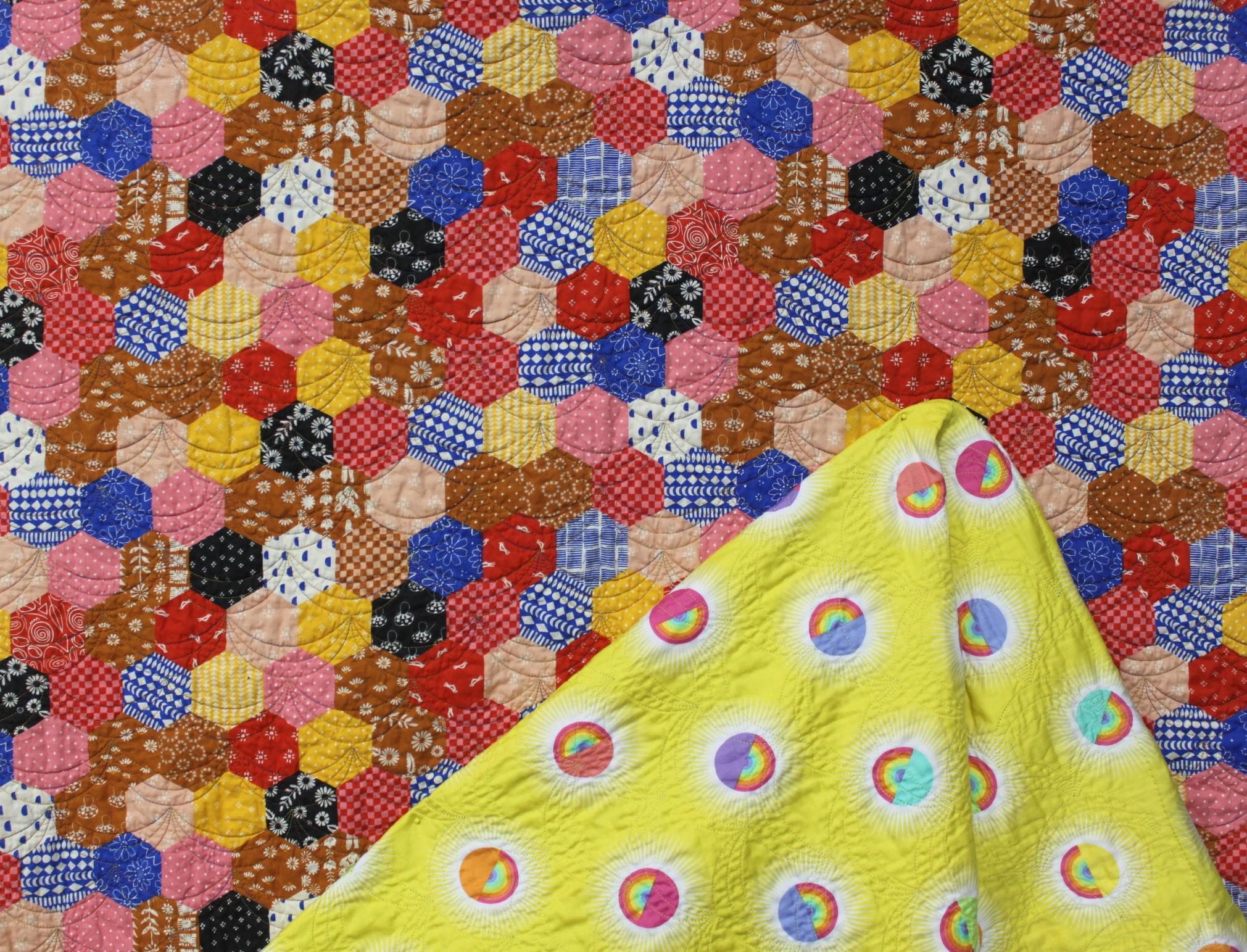 Double sided Pre-quilted fabric, Ready to Use for Jackets/Vests, Ruby Star Honey Blue Ribbon, Alexia Abegg, FreeSpirit Saturdaze, Tula Pink