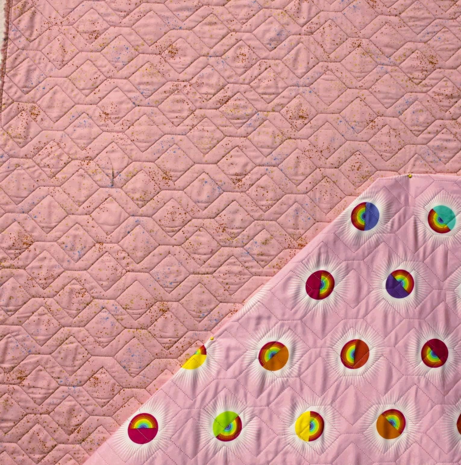 Double sided pre-quilted fabric,3 Yards, Ready To Use for Jackets/Vests, Ruby Star Speckled Candy Pink, FreeSpirit Tula Pink Saturdaze
