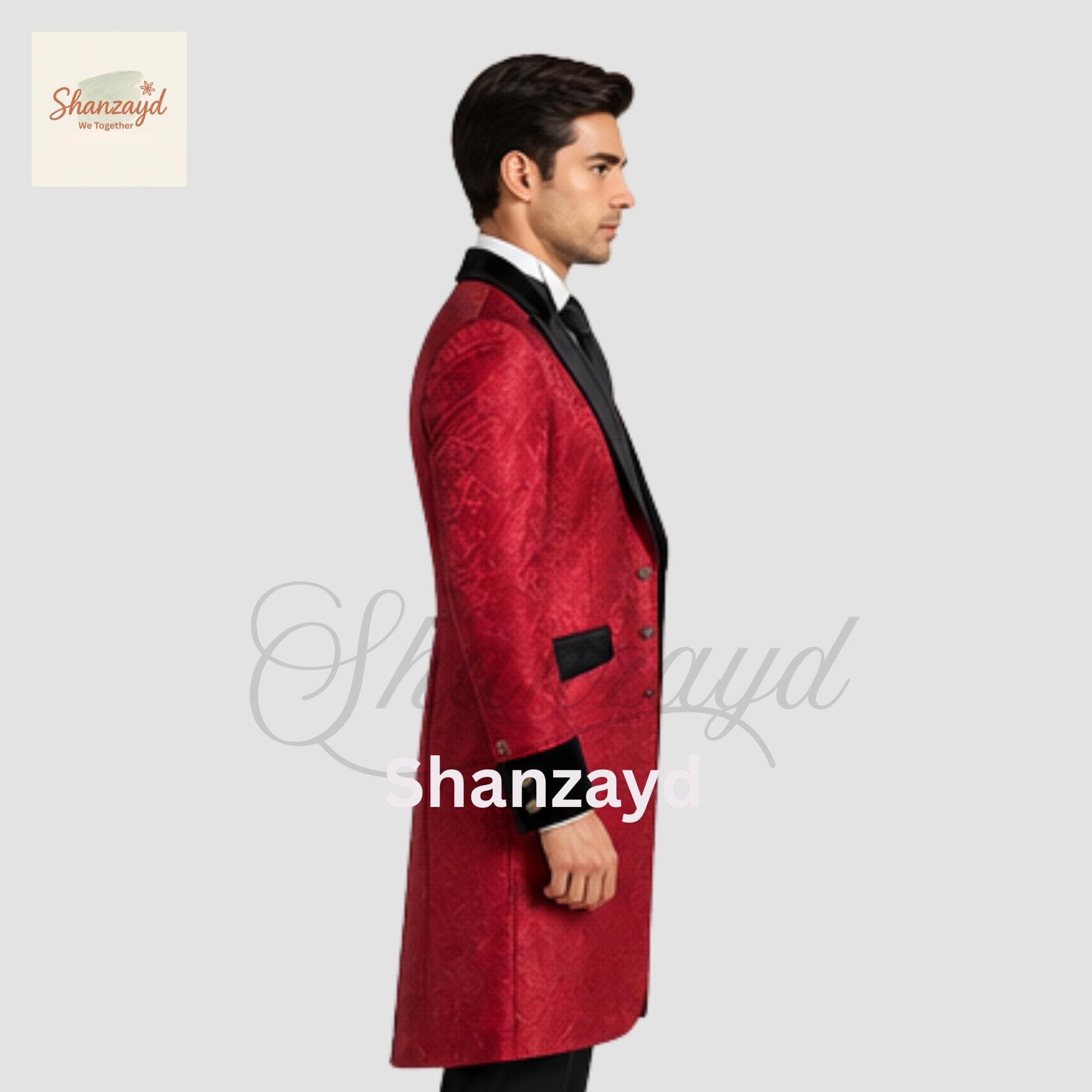 Red Victorian Frock Coat Men Gothic Wedding Suit Brocade Tailcoat Tuxedo Formal Outfit Prom Suit Vintage Style Long Coat - image 4