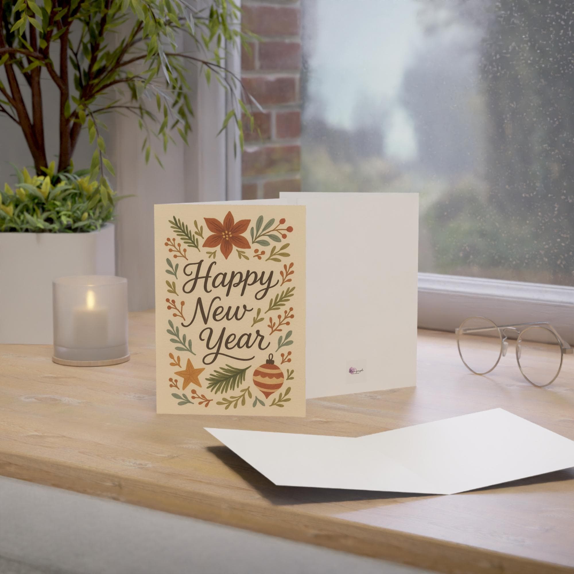 Happy New Year Card • New Year Cards • 5x7 Retro Floral Card • Instant Download PDF • Holiday Card - image 5