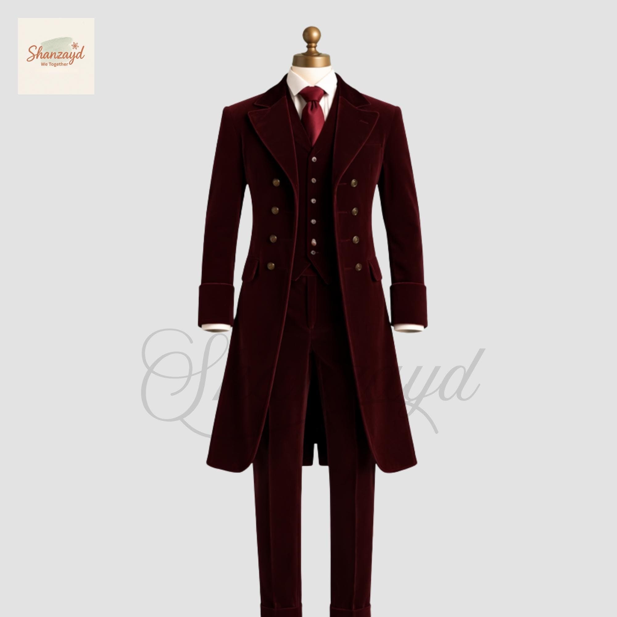 Victorian Burgundy Velvet Long Coat Suit for Men, Gothic Regenecy Tailcoat 3 Piece, Wedding Suit, Mens Formal Suit, Tailcoat Frock Coat - image 4