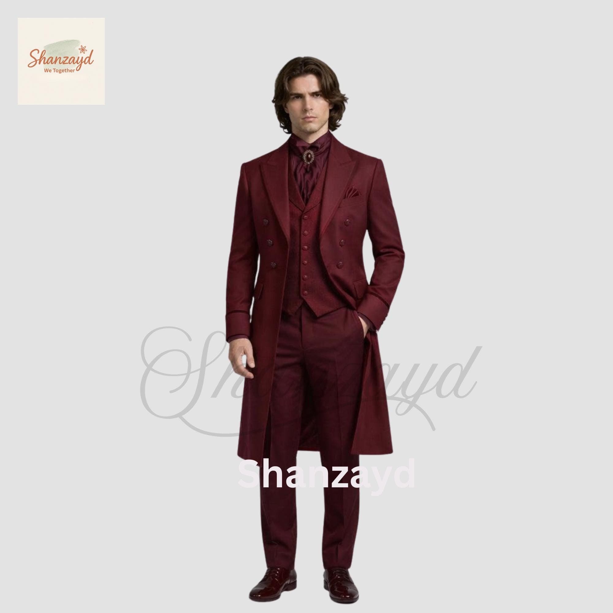 Burgundy Victorian Frock Coat Suit Mens, Gothic Wedding Tailcoat, Regency Long Coat Outfit, Wine Red Formal Suit Custom
