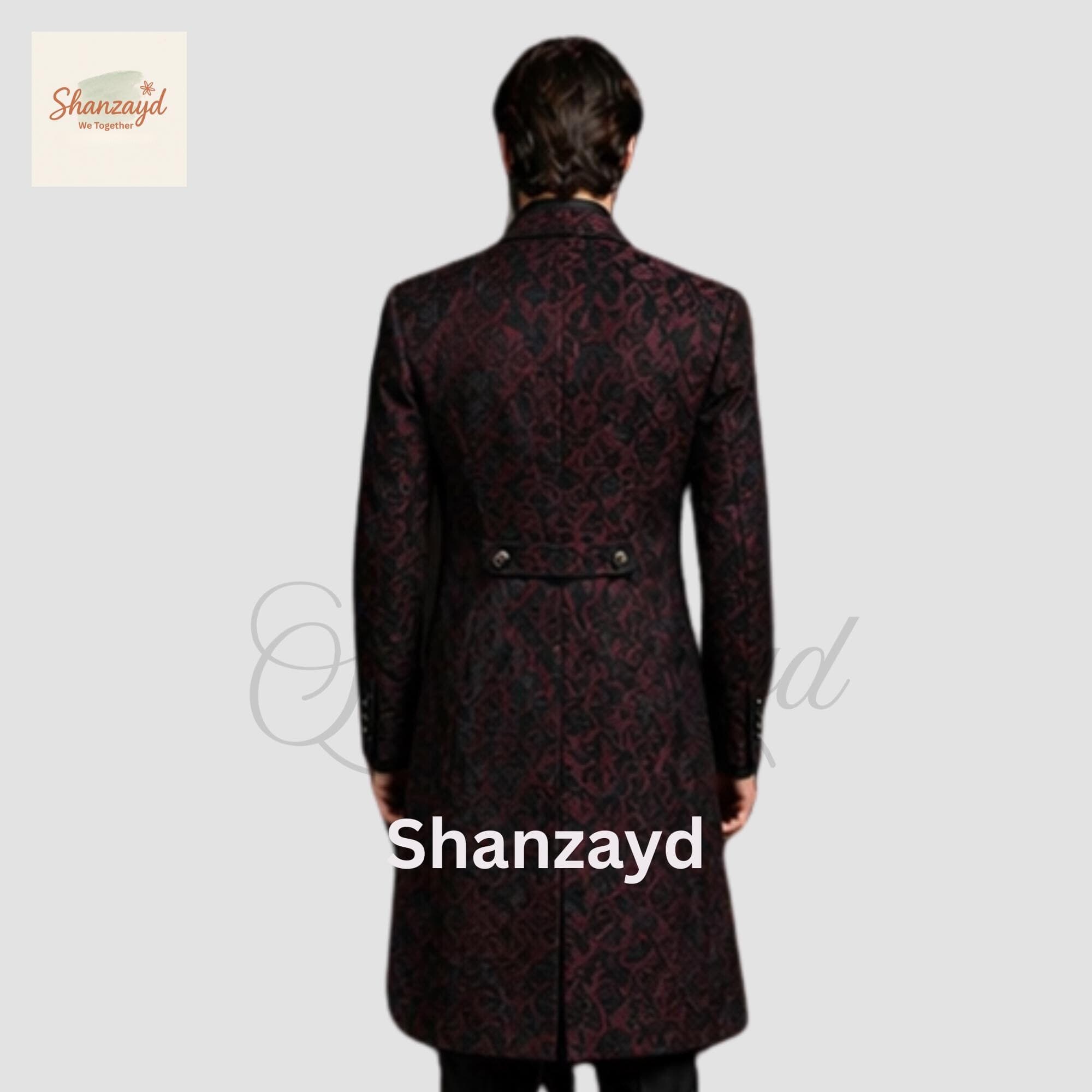 Gothic Victorian Frock Coat Suit Men Burgundy Black Brocade Long Coat Tailcoat Wedding Suit Formal Regency Outfit Mens Steampunk Coat Set - image 3