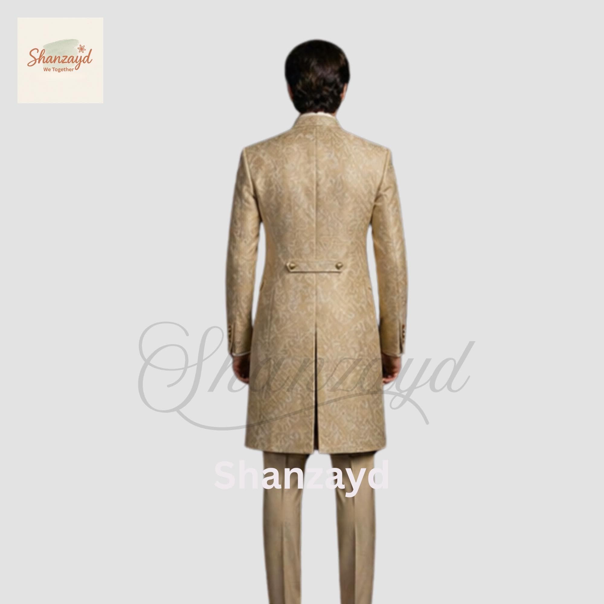 Mens Gold Brocade Frock Coat Suit Royal Wedding Suit Groom Sherwani Style Long Coat Victorian Formal Suit 3 Piece Regal Outfit Men - image 3