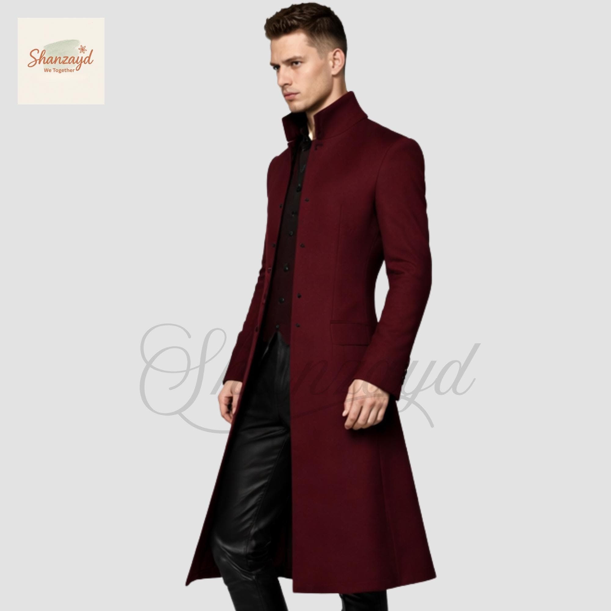 Mens Burgundy Gothic Long Coat, Victorian Coat Mens, Trench Coat, Wedding Coat, Formal Overcoat, Vampire Style Jacket, Custom Made Coat - image 4