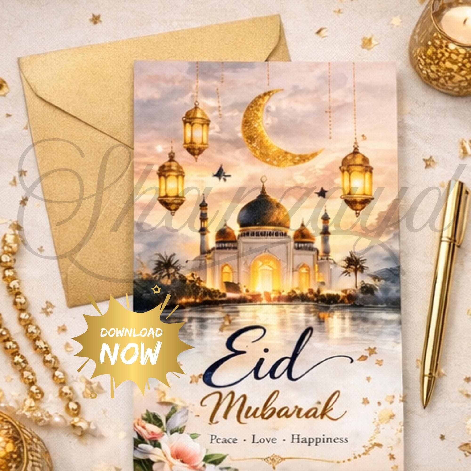 Eid Mubarak Cards Printable, Islamic Eid Card Bundle Pack of 7, Digital Download PDF JPG, Eid al Fitr & Eid al Adha Greeting Cards - image 3