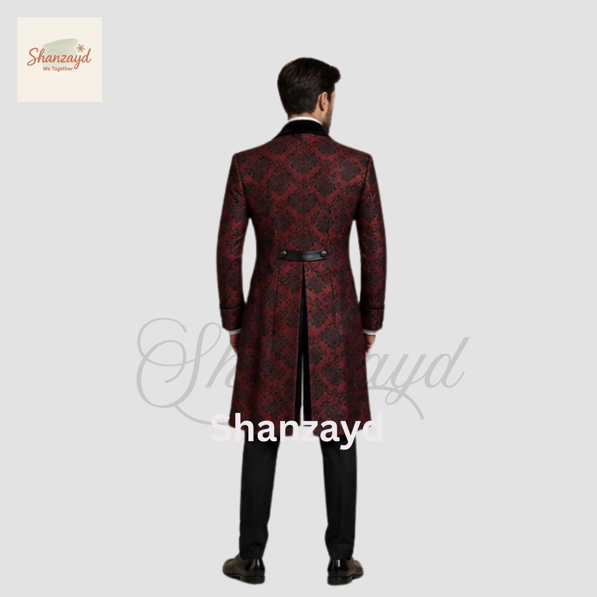 Burgundy Gothic Frock Coat Men, Victorian Wedding Suit, Brocade Tailcoat, Vintage Formal Outfit, Regency Style Coat, Black Vest Suit Set - image 3