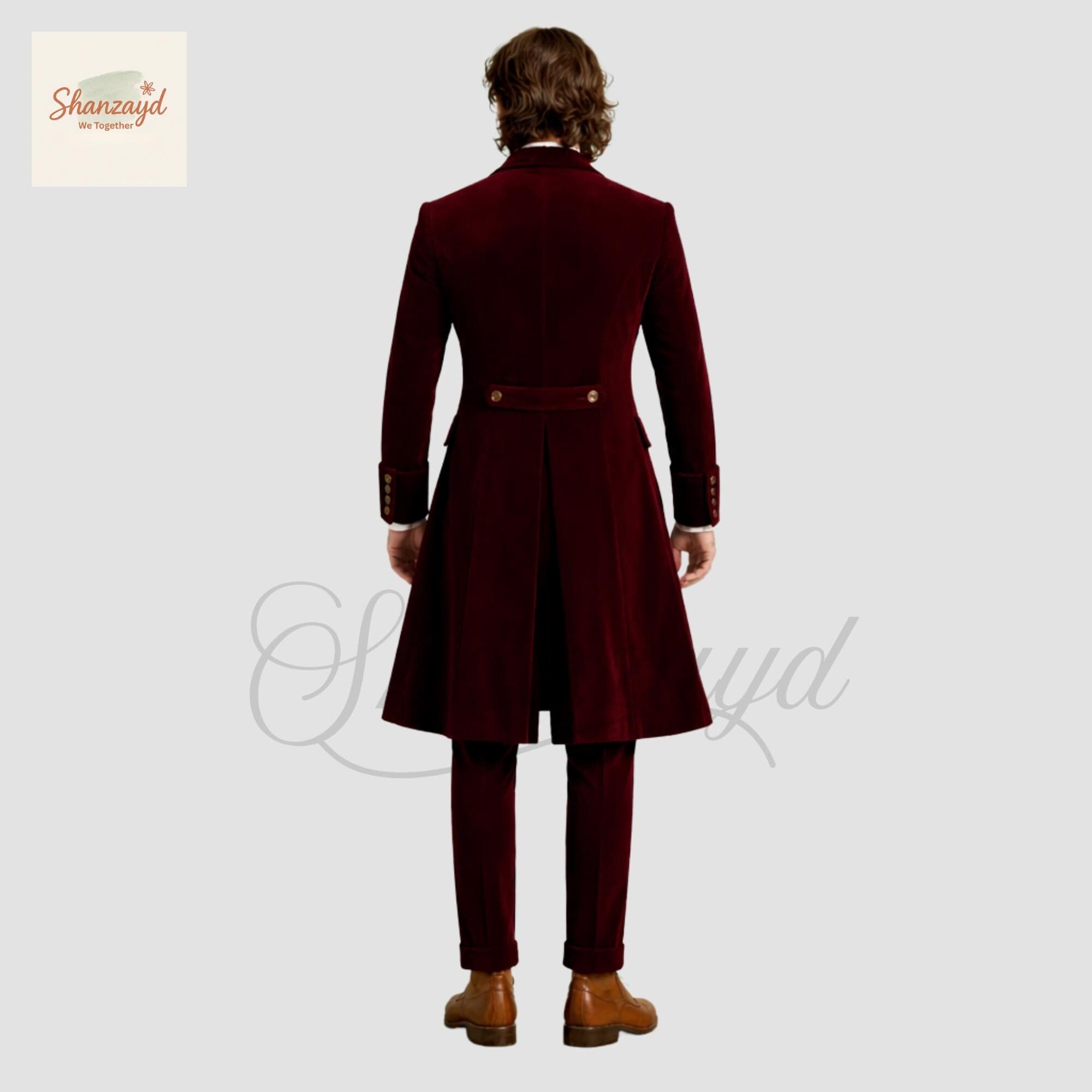 Victorian Burgundy Velvet Long Coat Suit for Men, Gothic Regenecy Tailcoat 3 Piece, Wedding Suit, Mens Formal Suit, Tailcoat Frock Coat - image 3