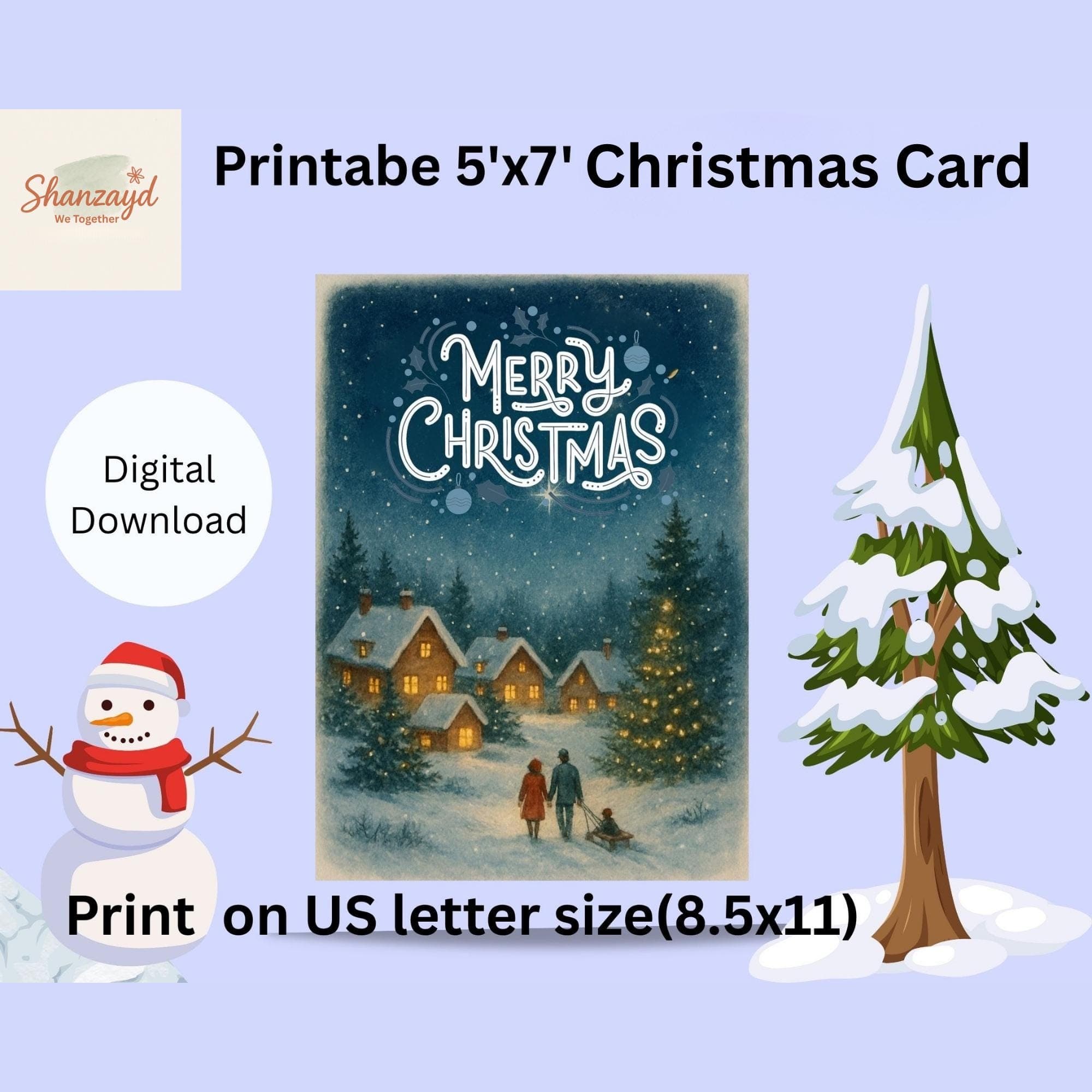 Vintage Christmas Card • Mum Christmas Card • Winter Holiday Greeting Card • 5x7 PDF • Instant Download - image 3